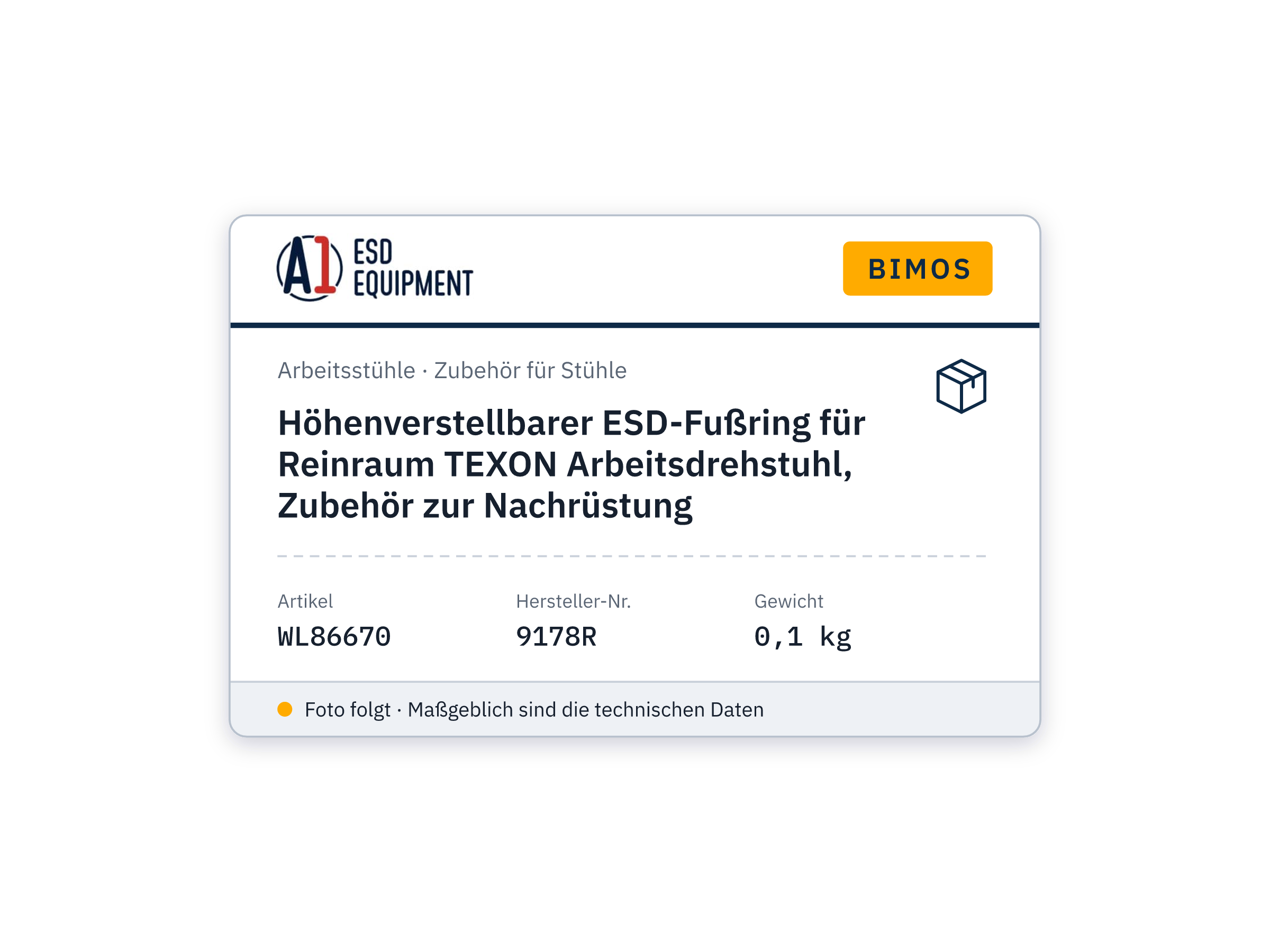 Höhenverstellbarer ESD-Fußring für Reinraum TEXON Arbeitsdrehstuhl, Zubehör zur Nachrüstung - Bimos 9178R
