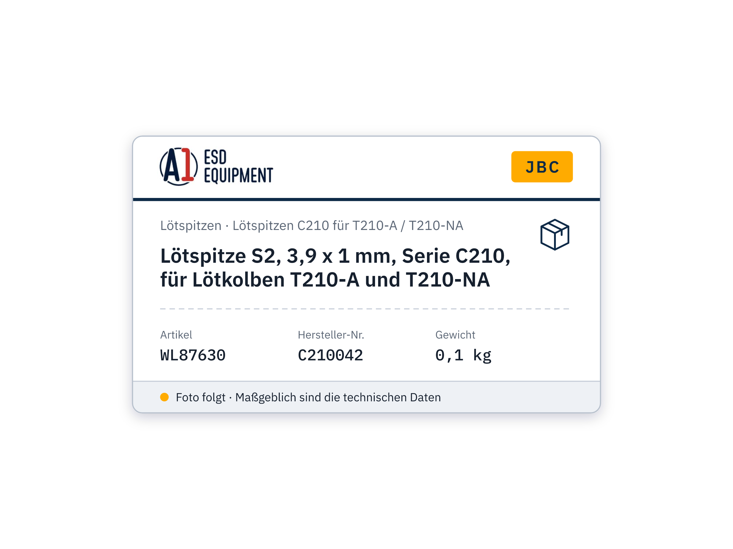 Lötspitze S2, 3,9 x 1 mm, Serie C210, für Lötkolben T210-A und T210-NA - JBC C210042