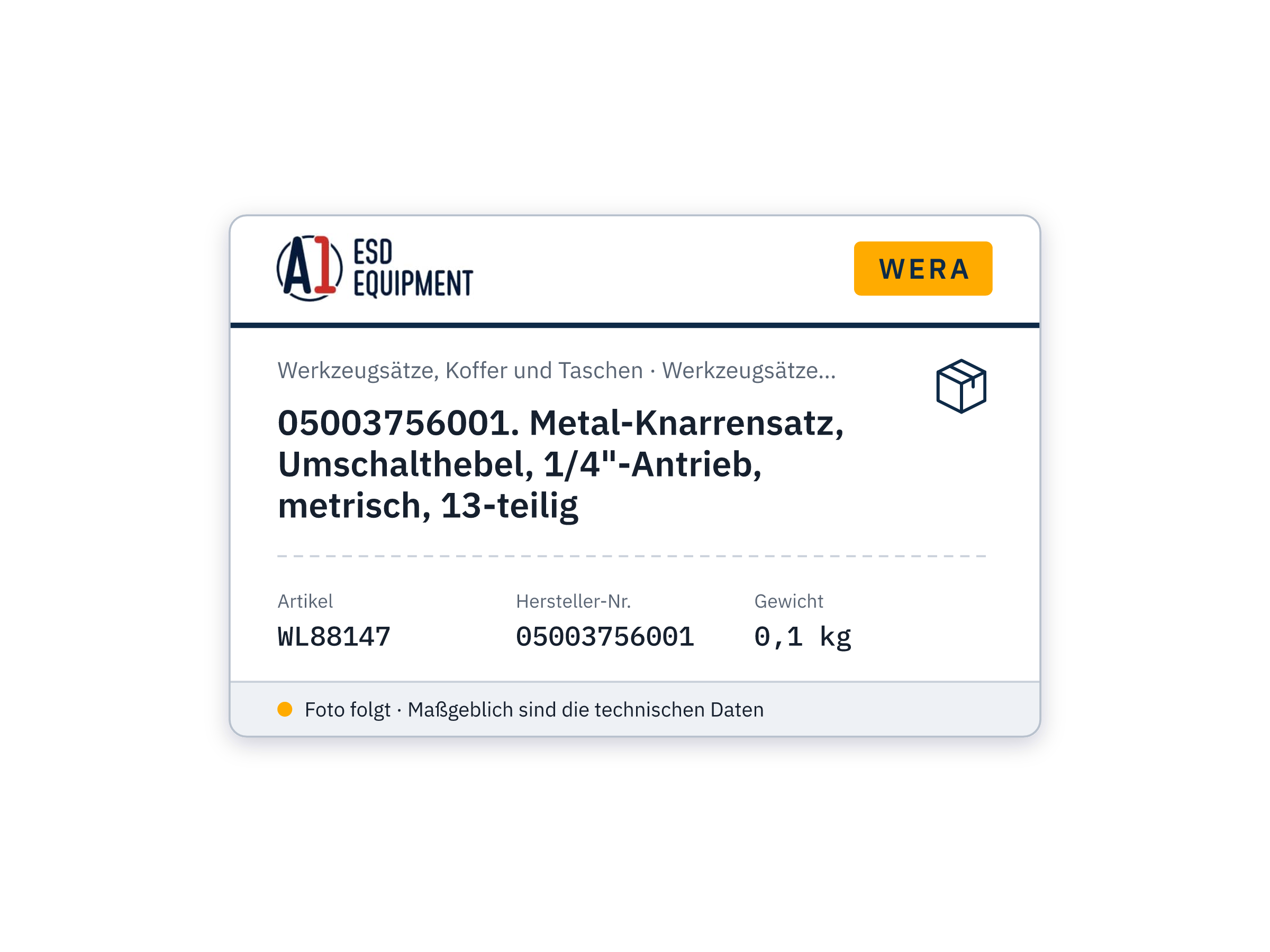 Wera 05003756001. Metal-Knarrensatz, Umschalthebel, 1/4"-Antrieb, metrisch, 13-teilig