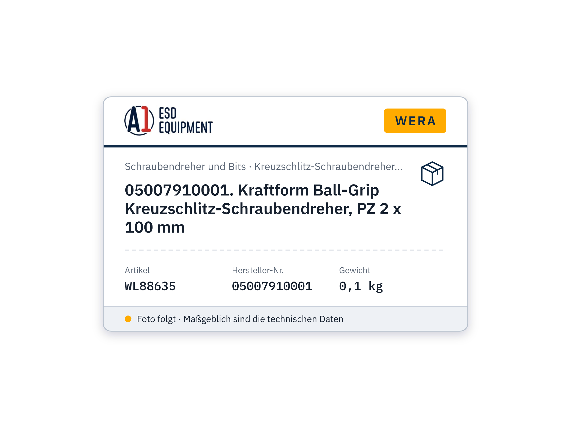 Wera 05007910001. Kraftform Ball-Grip Kreuzschlitz-Schraubendreher, PZ 2 x 100 mm