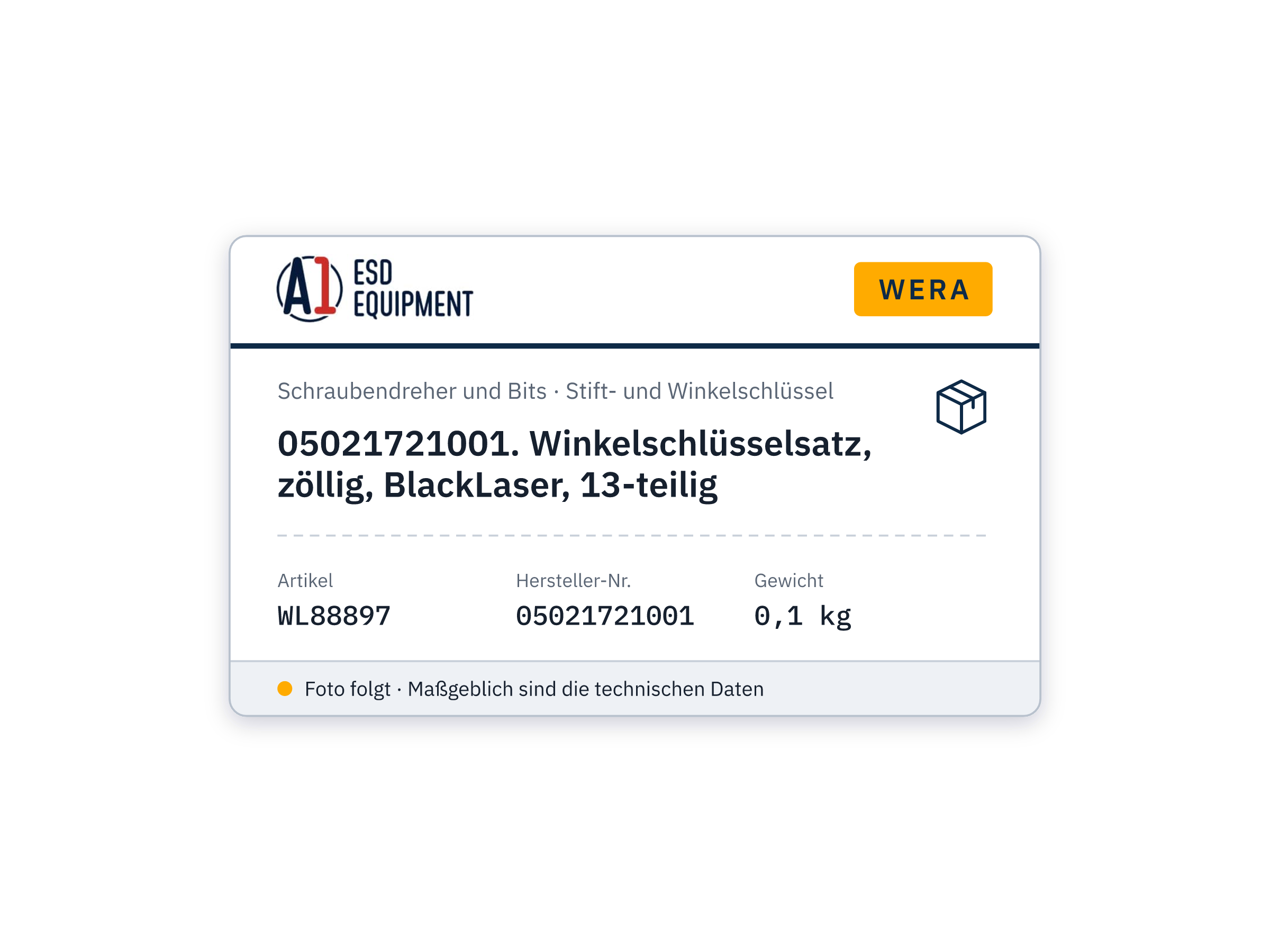 Wera 05021721001. Winkelschlüsselsatz, zöllig, BlackLaser, 13-teilig