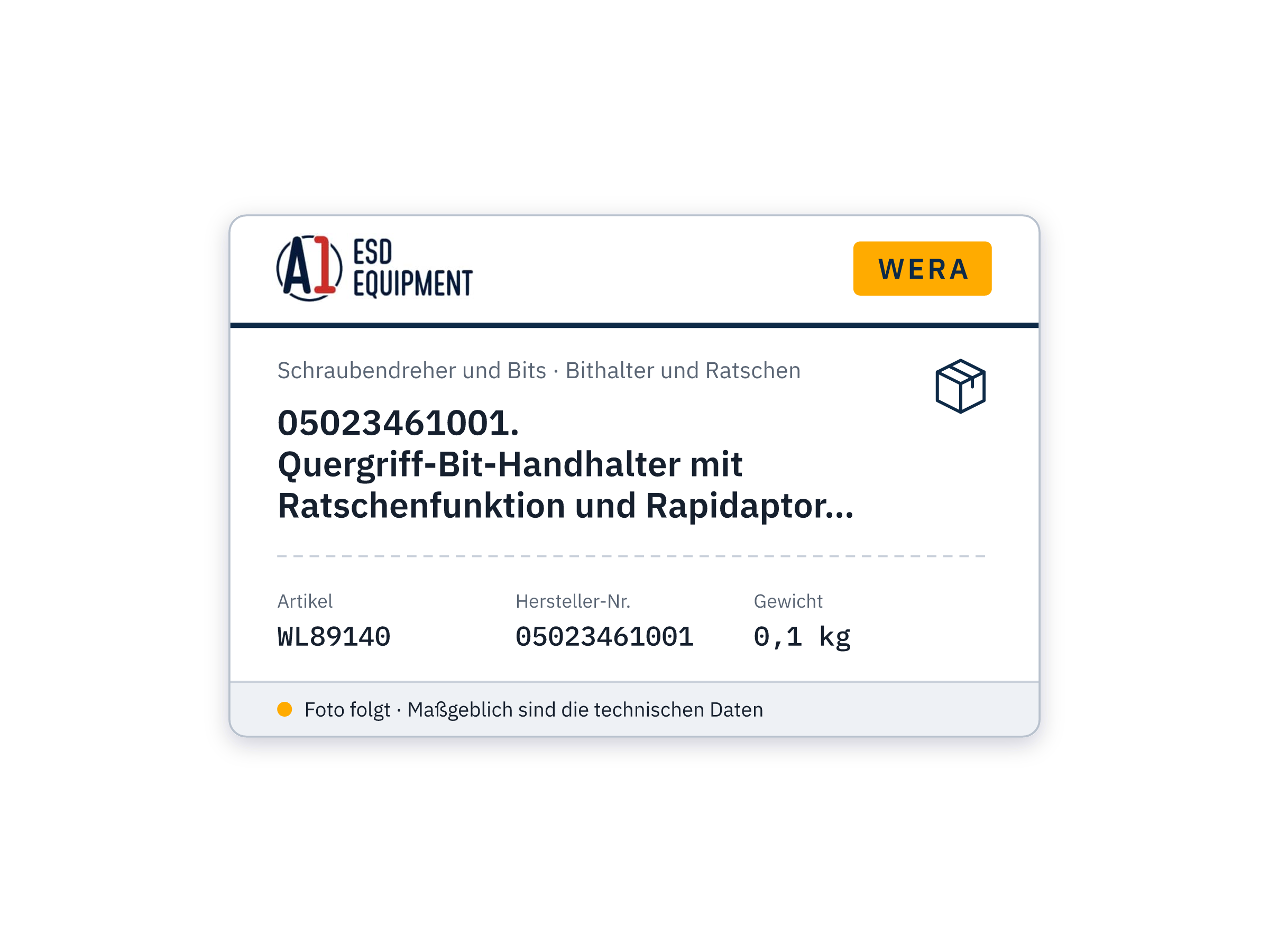 Wera 05023461001. Quergriff-Bit-Handhalter mit Ratschenfunktion und Rapidaptor Schnellwechselfutter, 1/4" x 45 mm