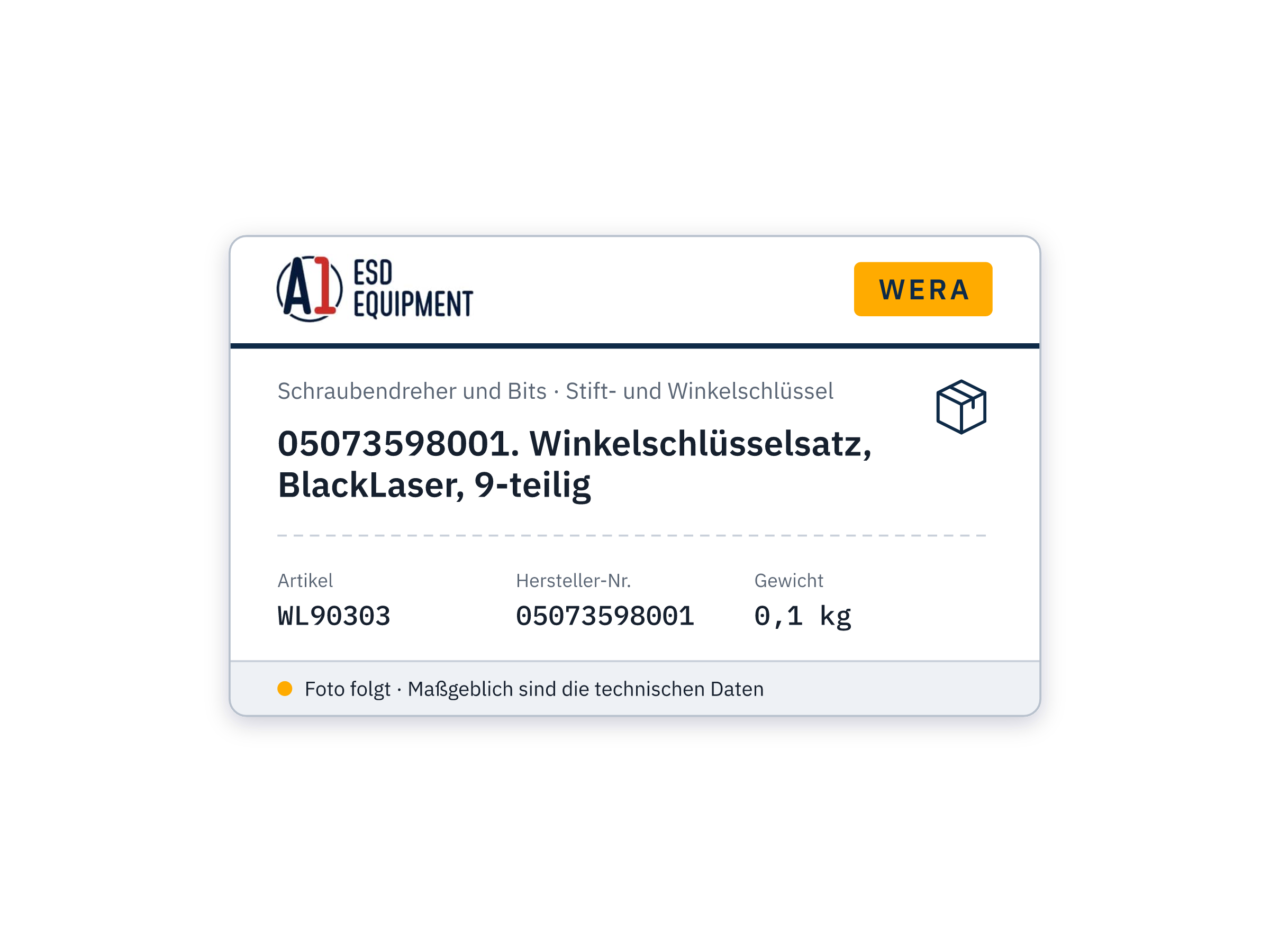 Wera 05073598001. Winkelschlüsselsatz, BlackLaser, 9-teilig