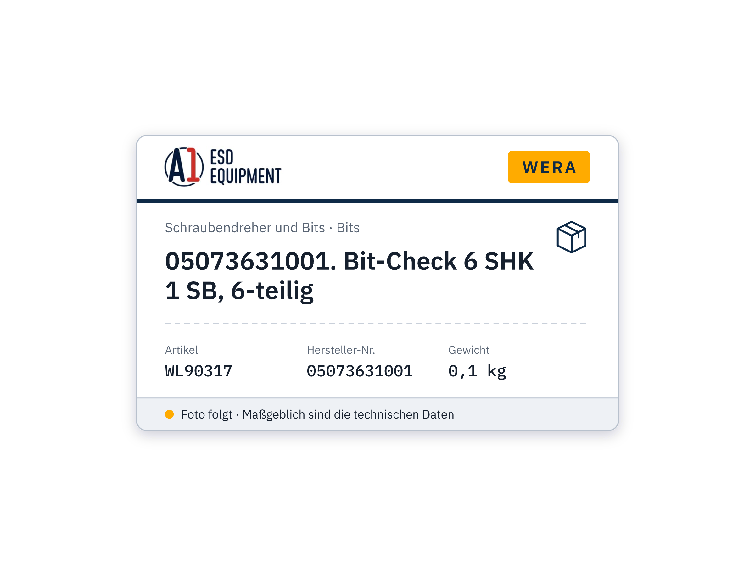 Wera 05073631001. Bit-Check 6 SHK 1 SB, 6-teilig