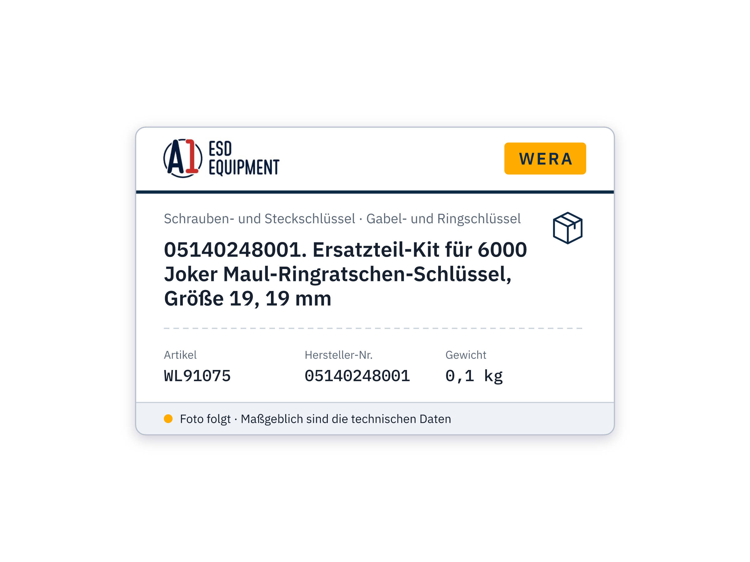 Wera 05140248001. Ersatzteil-Kit für 6000 Joker Maul-Ringratschen-Schlüssel, Größe 19, 19 mm