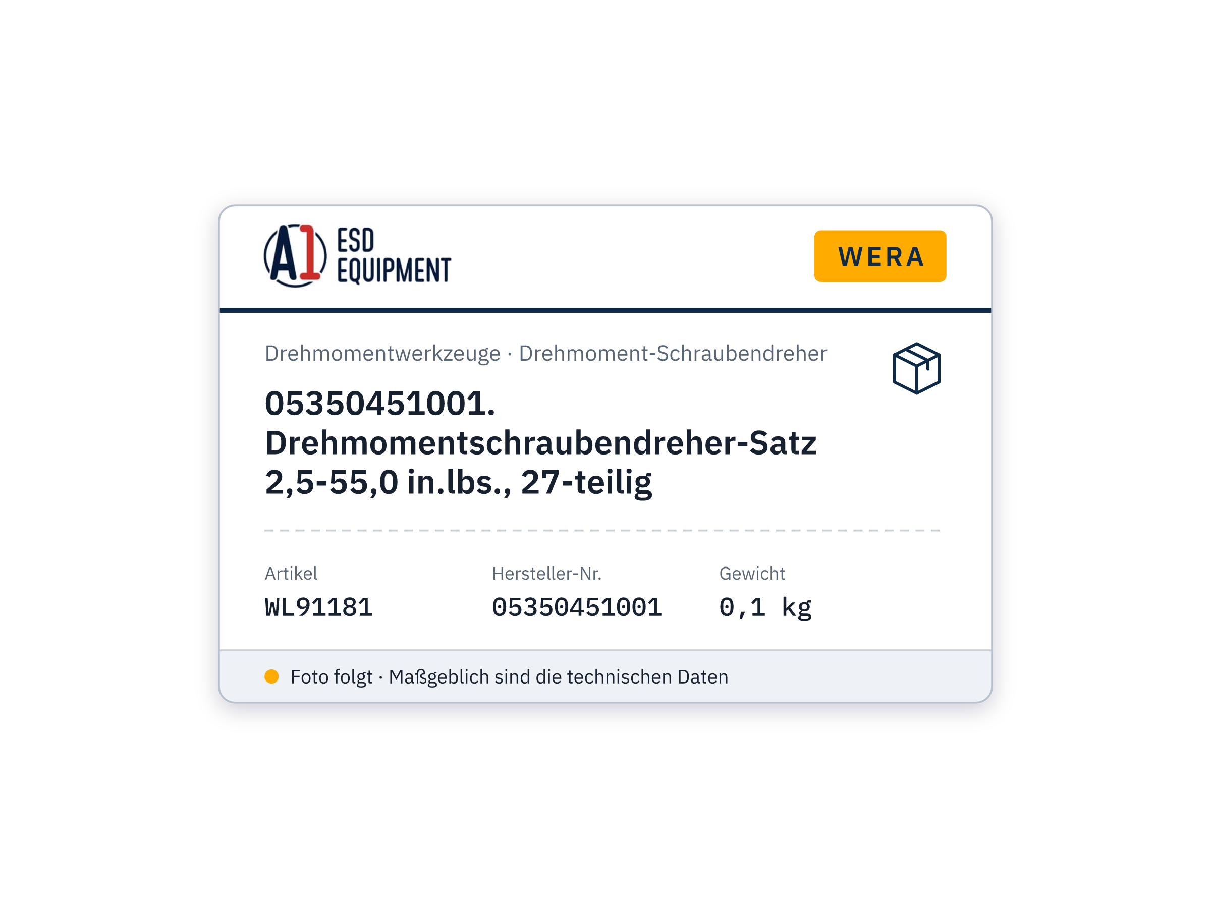 Wera 05350451001. Drehmomentschraubendreher-Satz 2,5-55,0 in.lbs., 27-teilig
