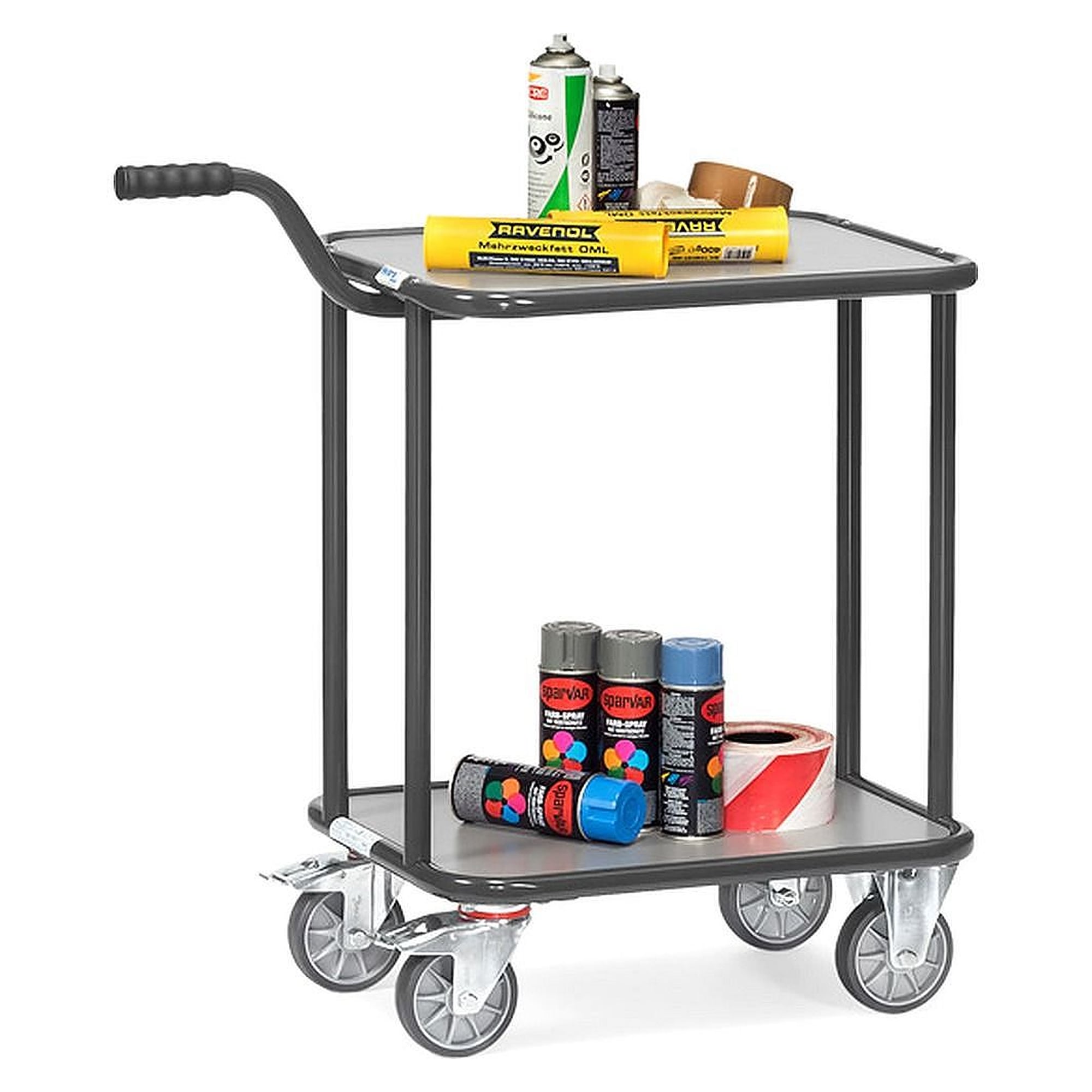 Handle Roller Trolley 250 kg, Platform 600 x 450 mm (wooden, 2 decks) - Fetra 1164-7016