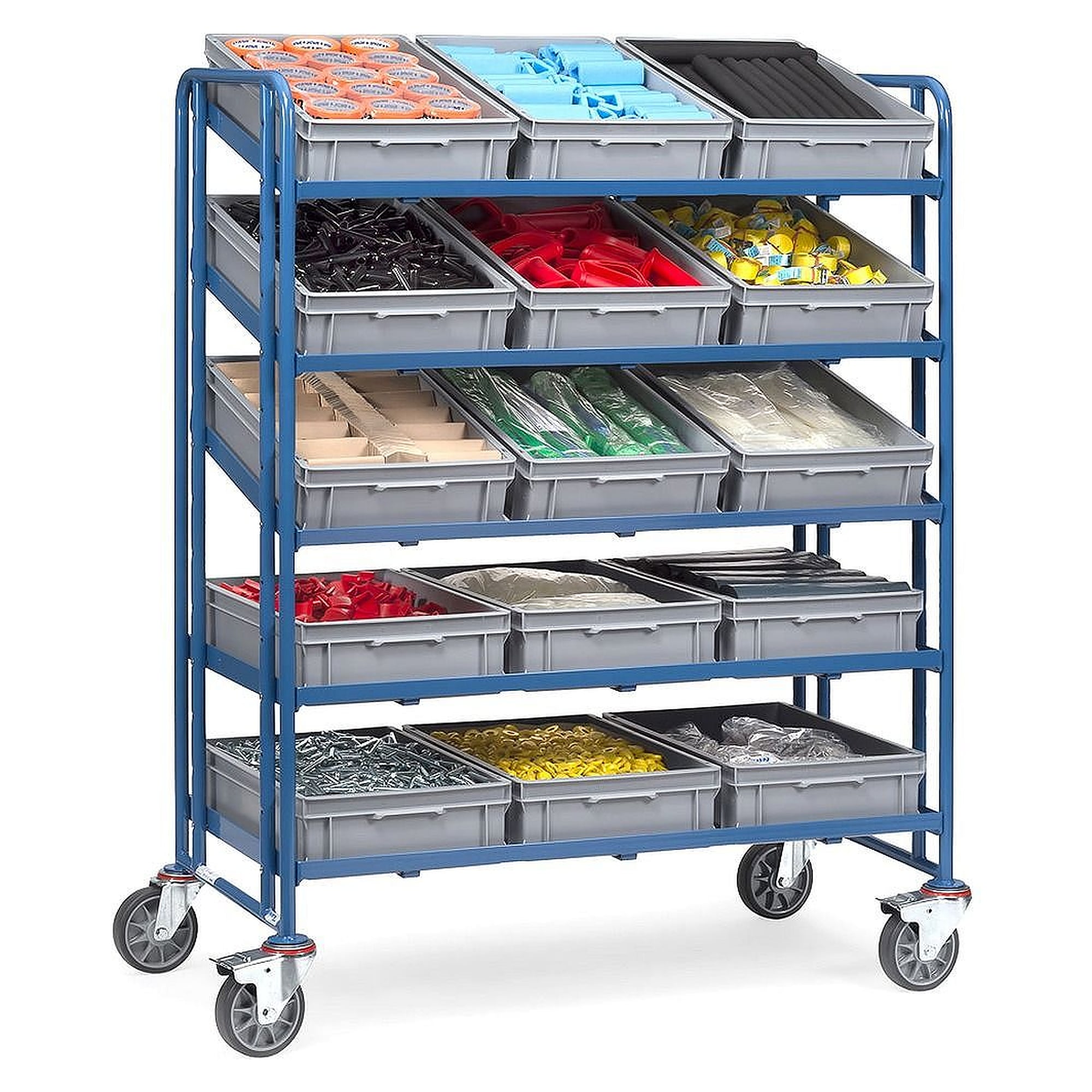 Eurokastenwagen mit 15 Kästen, Tragkraft 400 kg, 1.240 x 610 mm - Fetra 1399