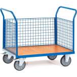 Fetra 1530. Open sided platform carts. up to 600 kg, ends and 1 side made of wire  lattice
