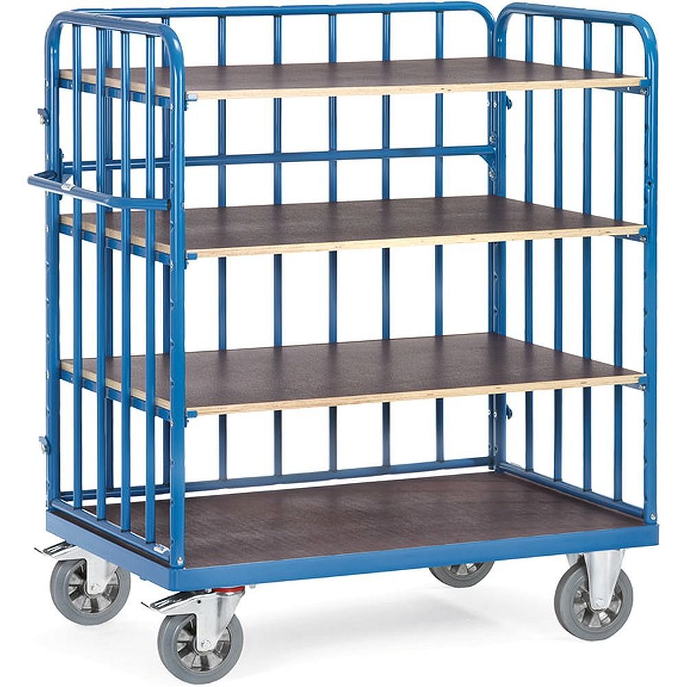 Fetra 18212-1. Shelved trolleys. 1200 kg, 4 shelves, with uprigths and 1 detachable side panel, height 1583 mm