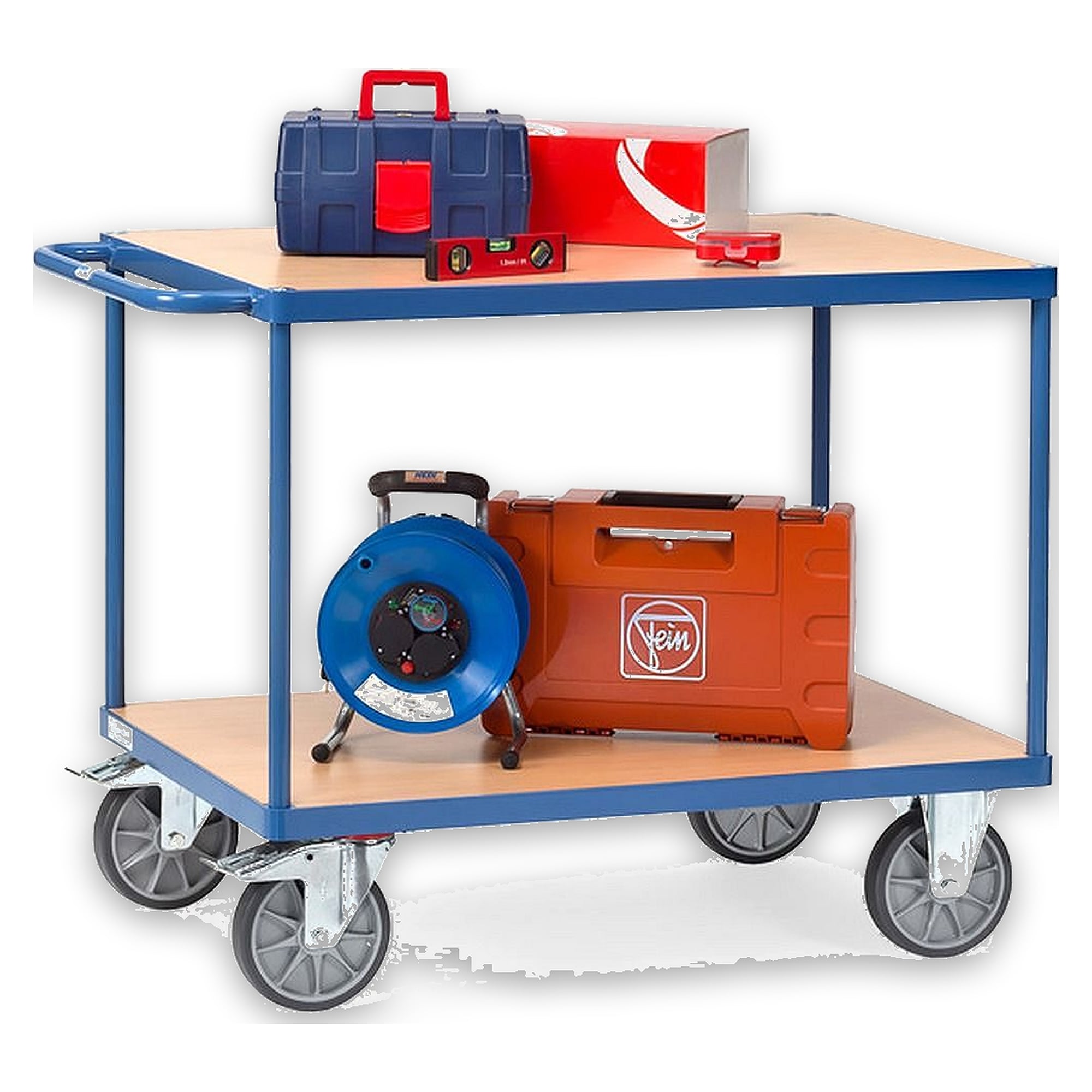 Chariot plateau 600 kg, 2 plateaux, surface 1000 x 600 mm - Fetra 2401