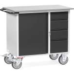 Fetra 2452/7016. Steel sheet workshop cart Grey Edition. 400 kg, platform size 985x590 mm, with 1 cupboard and 4 drawers