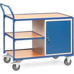 Fetra 2632. Light workshop cart. 300 kg, platform size 1000x600 mm, with 1 cupboard and 3 shelves