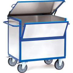 Fetra 2832. Sheet steel box carts. 600 kg, angle steel construction, sides of galvanized steel plates, with cover