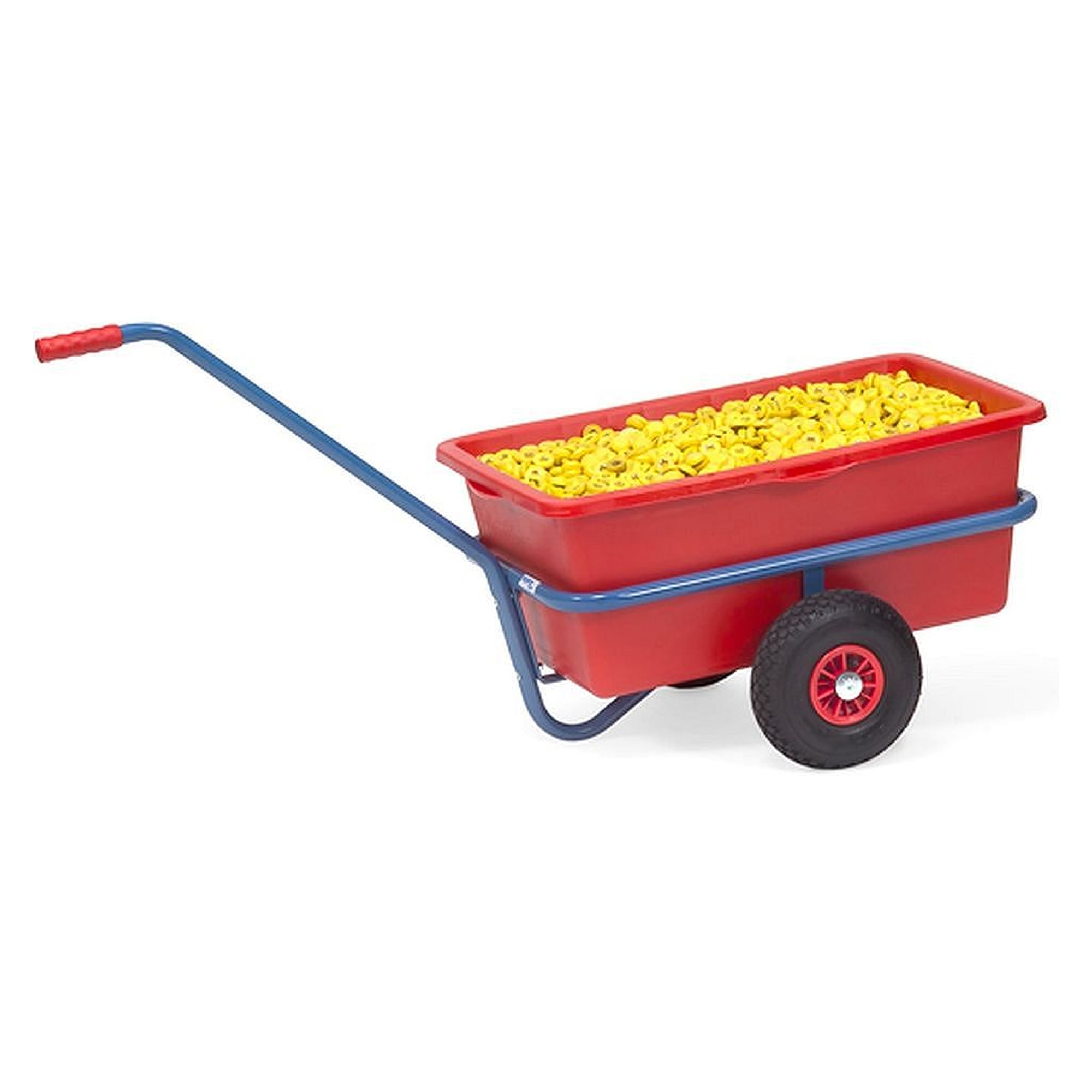 Handwagen mit roter Kunststoffmulde 90 Liter, Vollgummiräder Ø 260 mm - Fetra 4101V