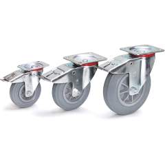 Fetra 71113. Castor wheels with locks. Blue-grey solid rubber tyres, non-marking (trackless), "double stop"