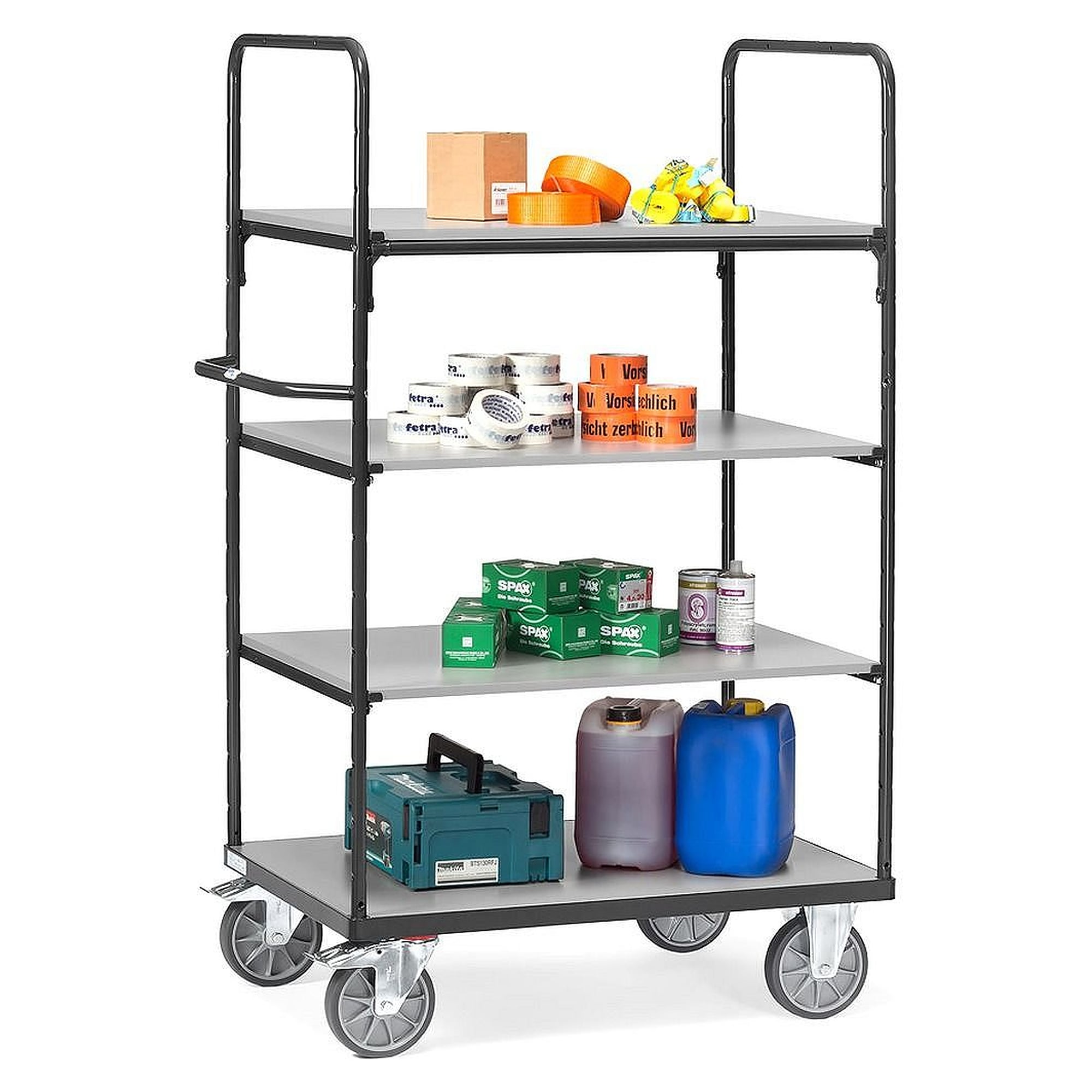 Shelf trolley 4 tiers, 600 kg, load area 1000 x 700 mm - Fetra 8302-7016