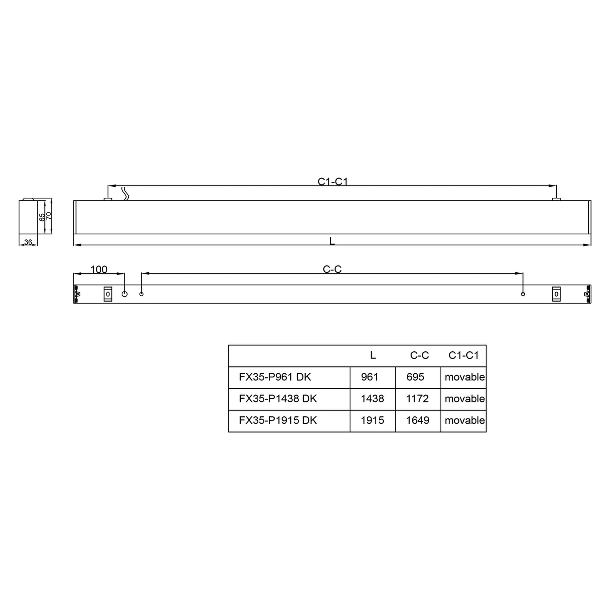 Glamox FX35-P1915 LED luminaire, 4700 lm, 4000 K, switchable