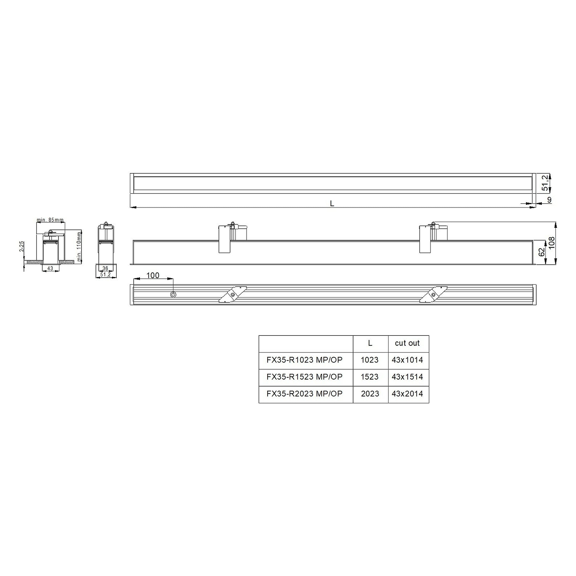 Glamox FX35-R1523 recessed luminaire, 2250 lm, 4000 K, DALI dimmable