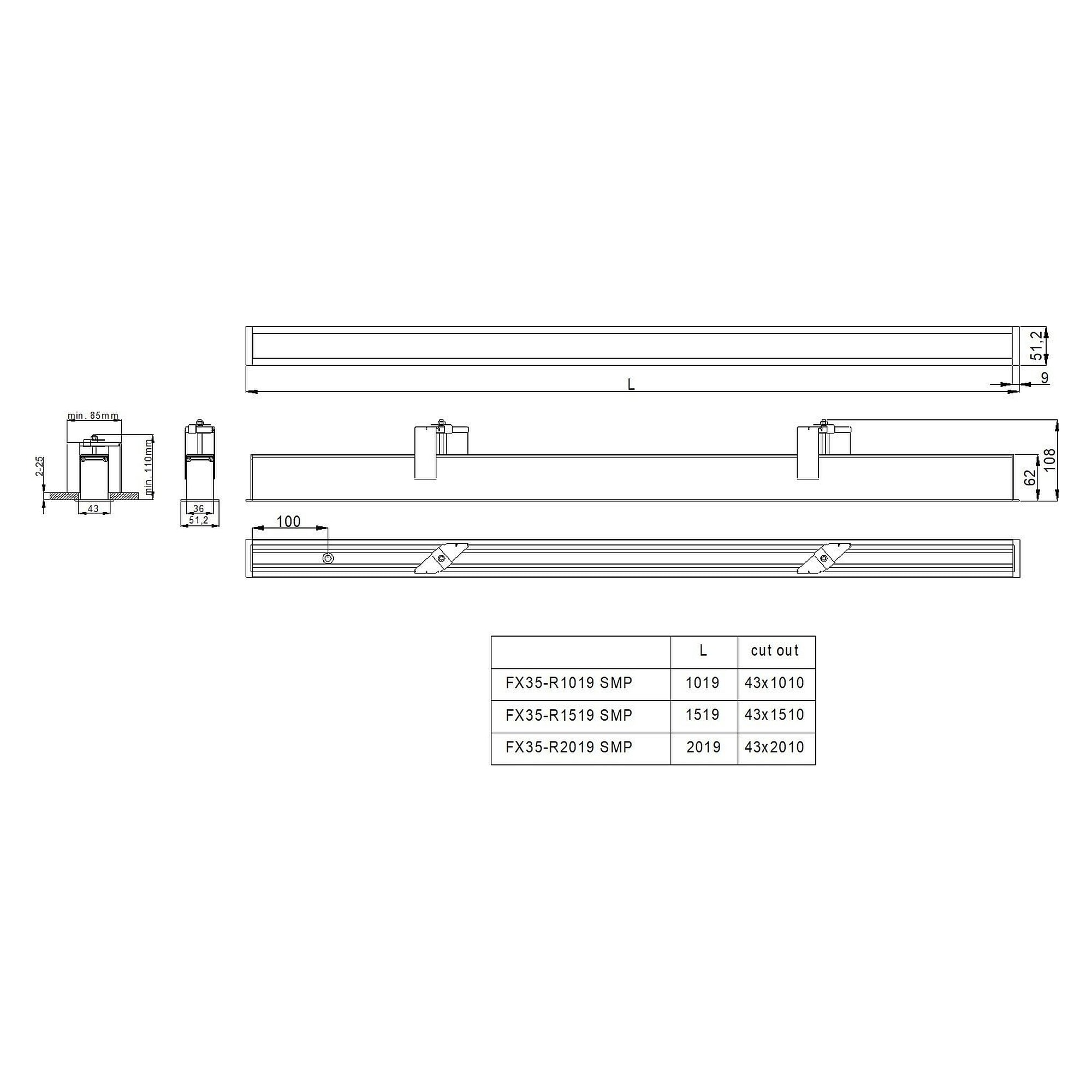 Glamox FX35-R1019 recessed luminaire, 1700 lm, 4000 K, switchable