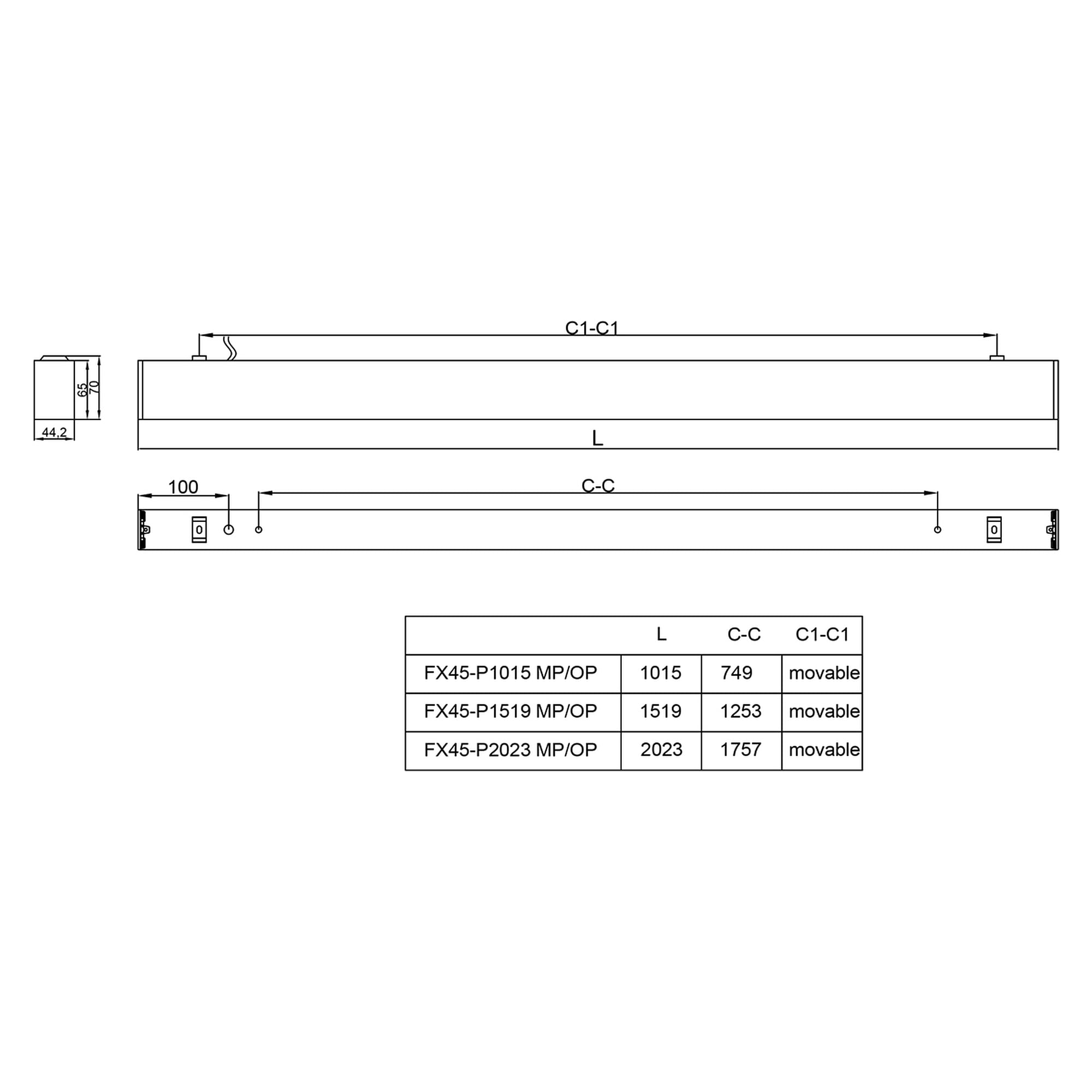 Glamox FX45-P1519 LED luminaire, 3000 lm, 4000 K, switchable