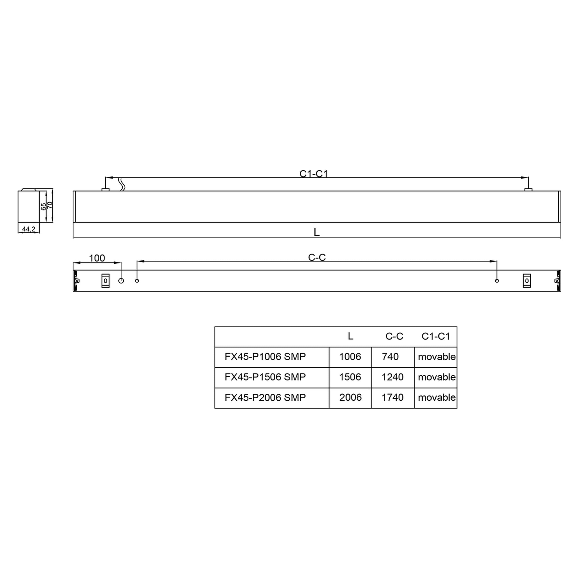 Glamox FX45-P2006 LED luminaire, 5000 lm, 4000 K, switchable