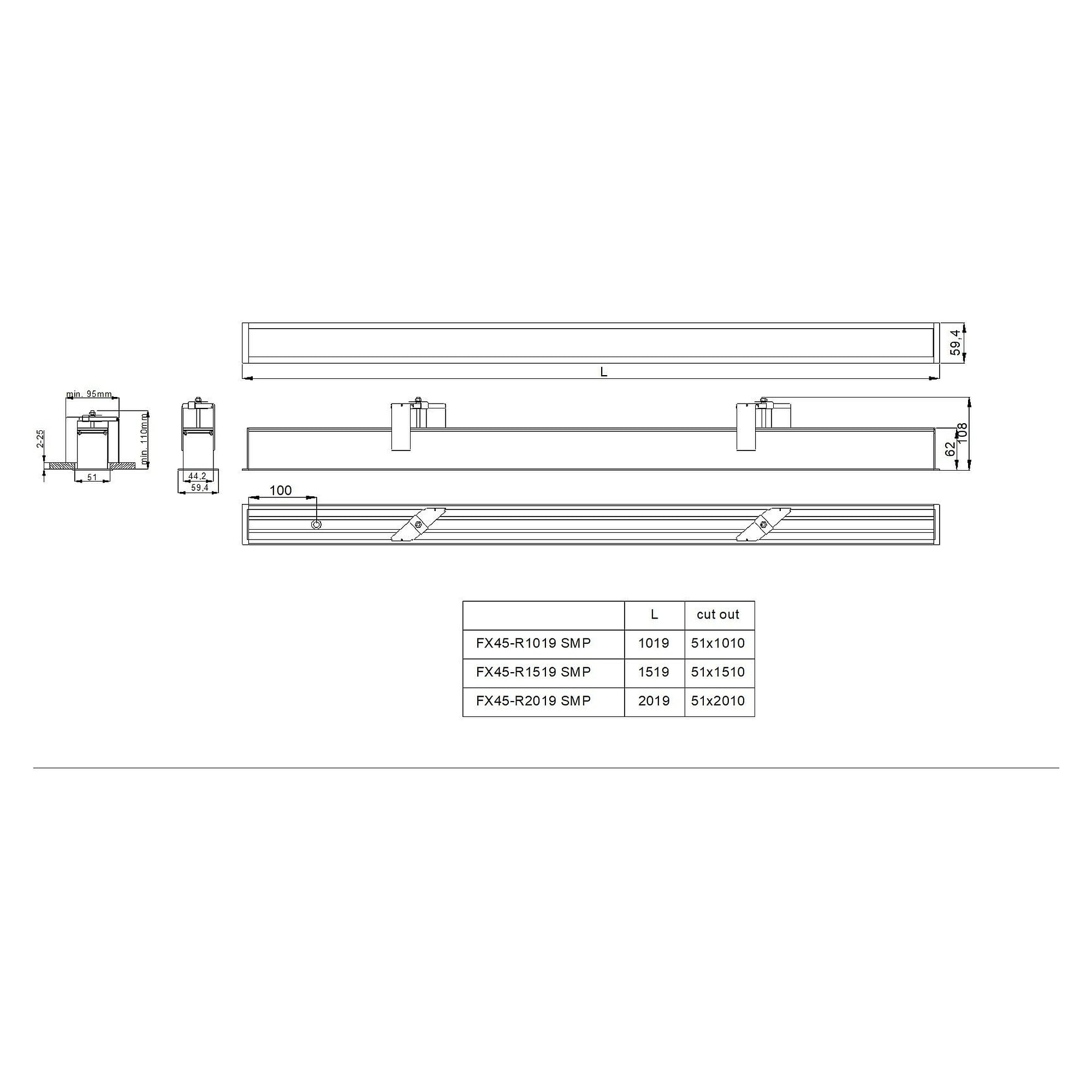Glamox FX45-R1019 luminaire encastré, 2500 lm, 4000 K, à gradation DALI
