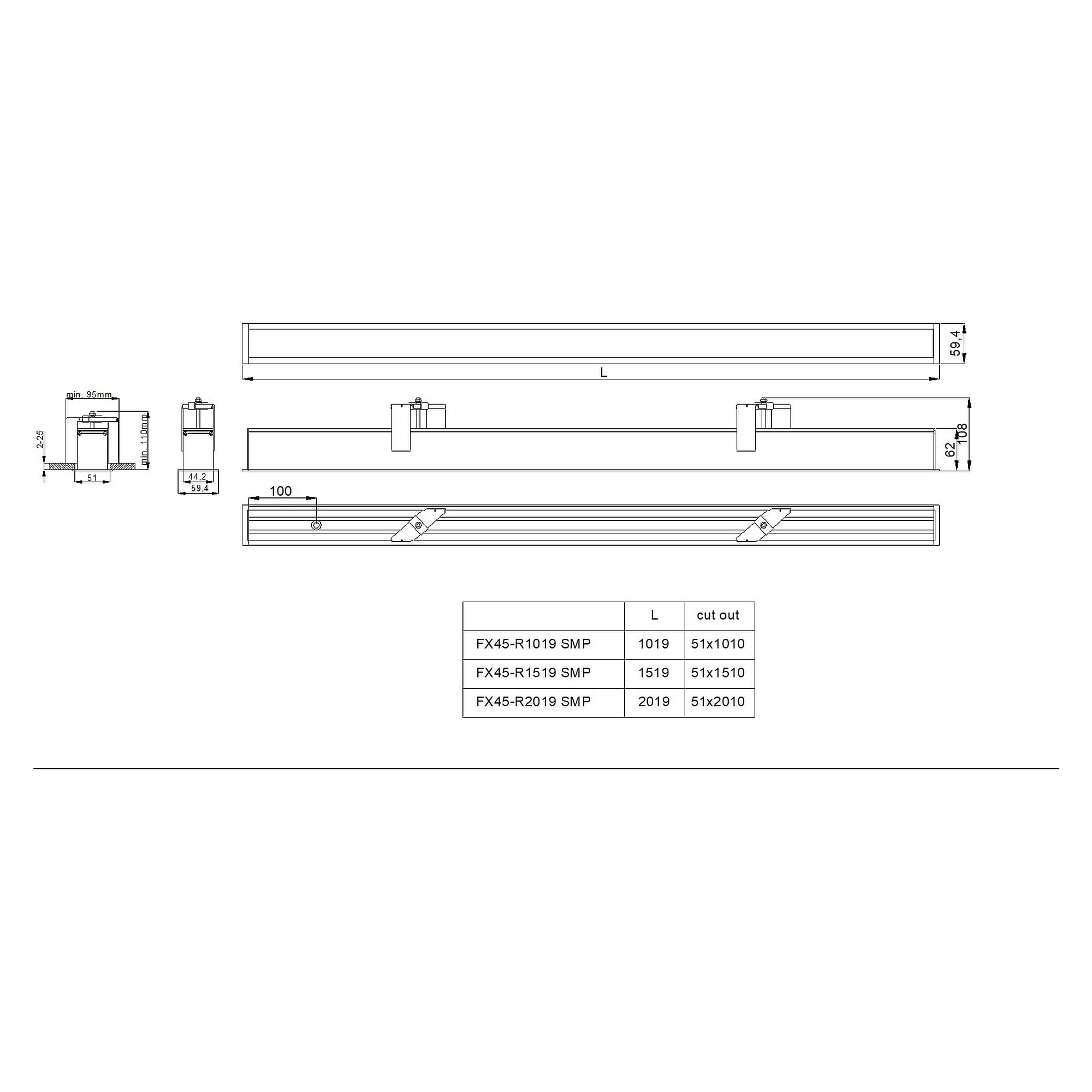 Glamox FX45-R2019 Einbauleuchte, 5000 lm, 4000 K, schaltbar