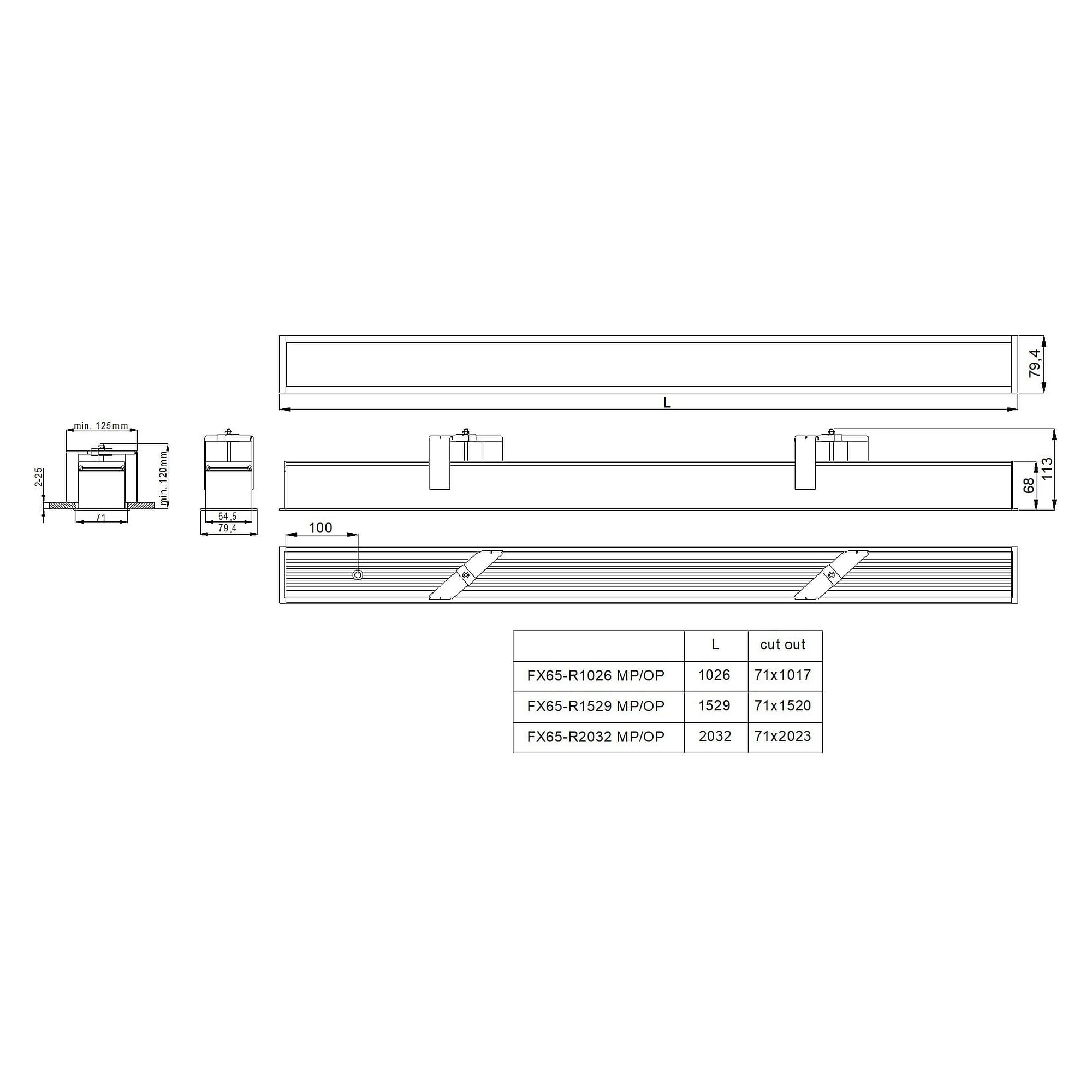Glamox FX65-R2032 luminaire encastré, 6000 lm, 4000 K, commutable