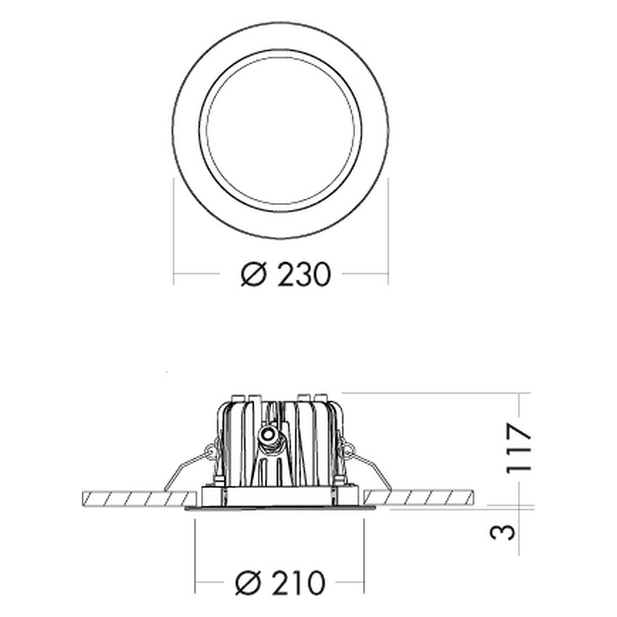 Glamox O69-R230 downlight, 4378 lm, 3000 K (Ra 90), commutable