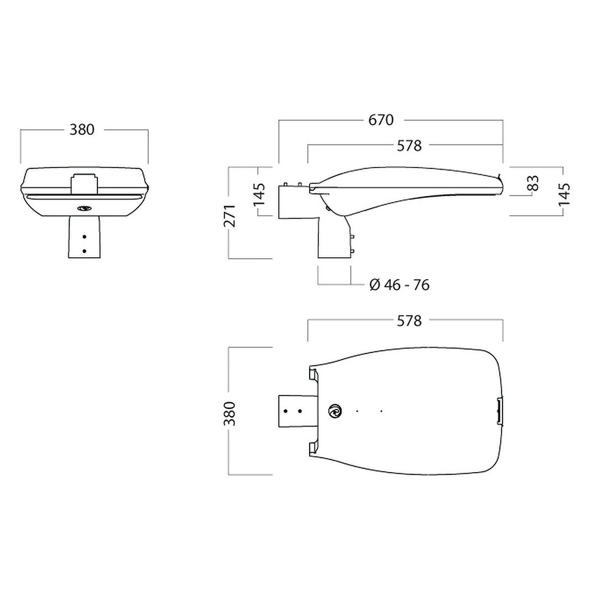 Glamox O52-380 outdoor luminaire, 5000 lm, 4000 K (Ra 70), switchable