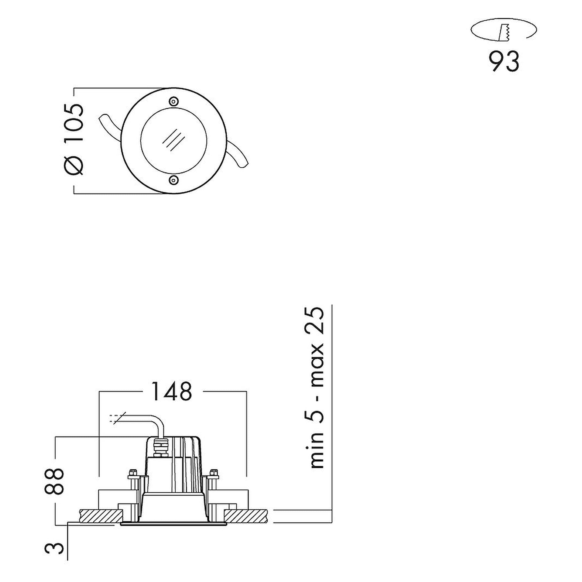 Glamox O67-R105 downlight, 1083 lm, 4000 K, commutable