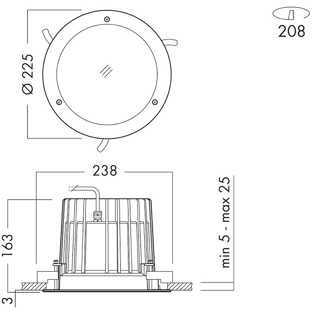 Glamox O67-R225 Downlight, 3939 lm, 4000 K, schaltbar