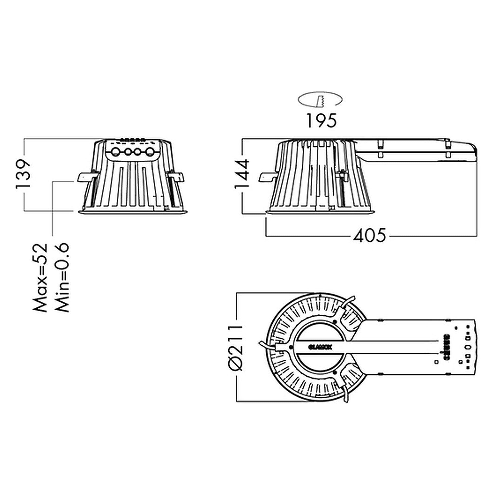 Glamox D70-R195 Downlight, 2200 lm, 4000 K, schaltbar