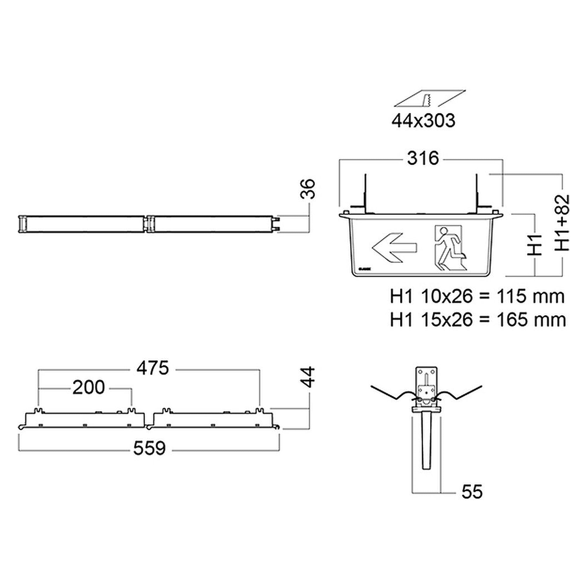 Glamox E80-R 15x26 L/R LED E/Z