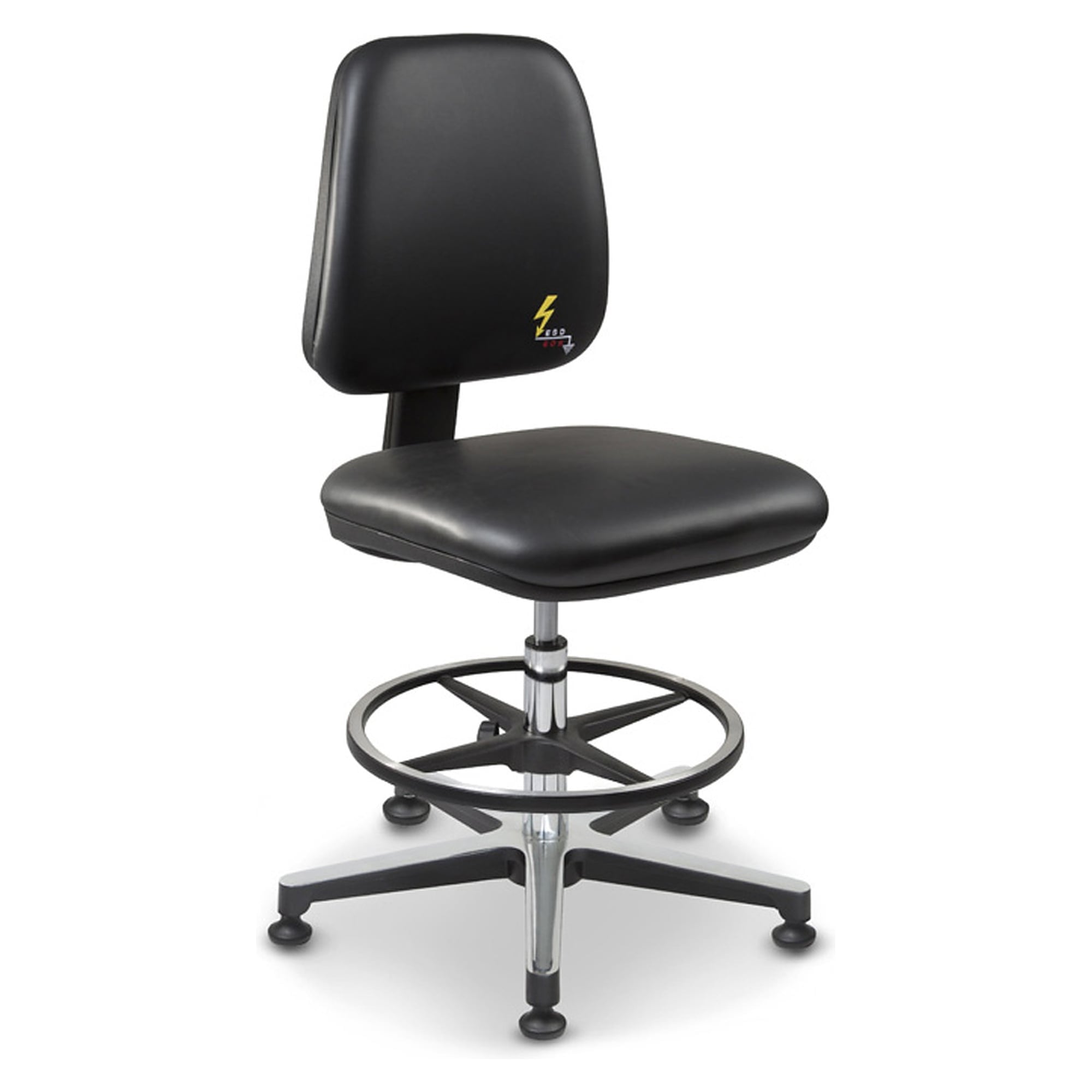 Tabouret de travail ESD Comfort à patins, similicuir noir, contact permanent, hauteur d'assise 500-700 mm - Grendene GREF 215 EN