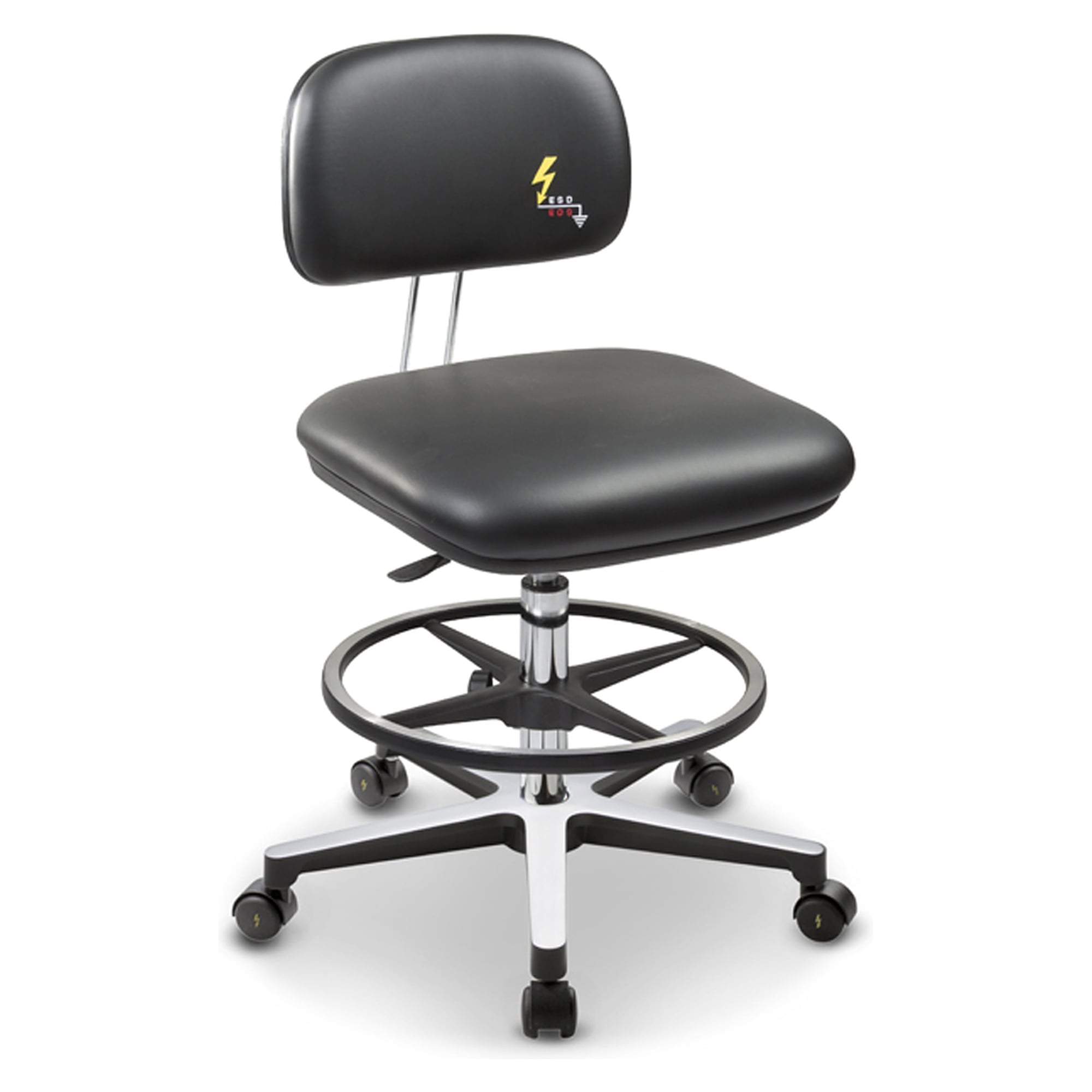 ESD work stool Work with castors, black artificial leather, seat height 500-700 mm - Grendene GREF 234 EN