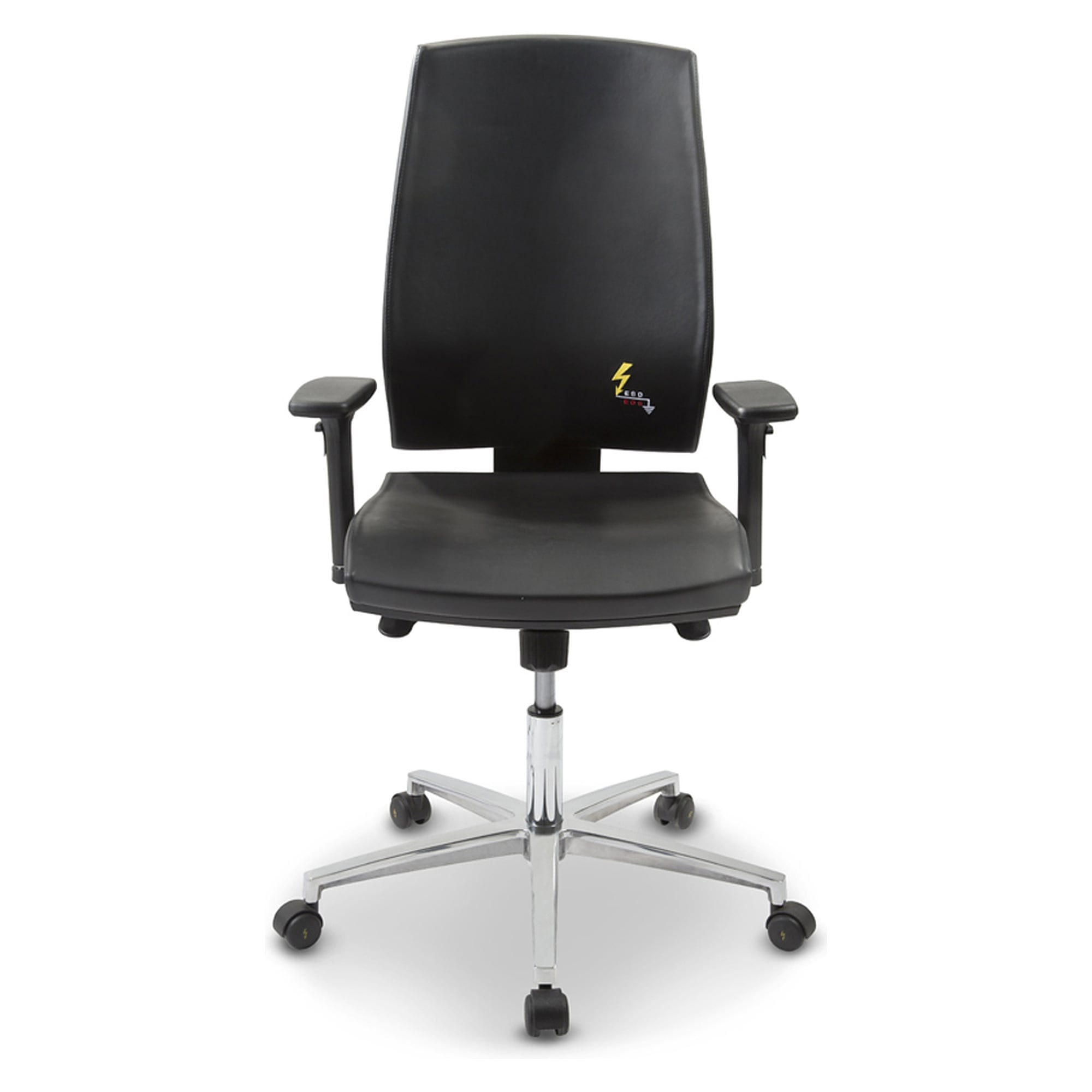 ESD work chair Ergonomy with castors, black artificial leather, high backrest, 3D armrests, seat height 420-550 mm - Grendene GREF 260 EN