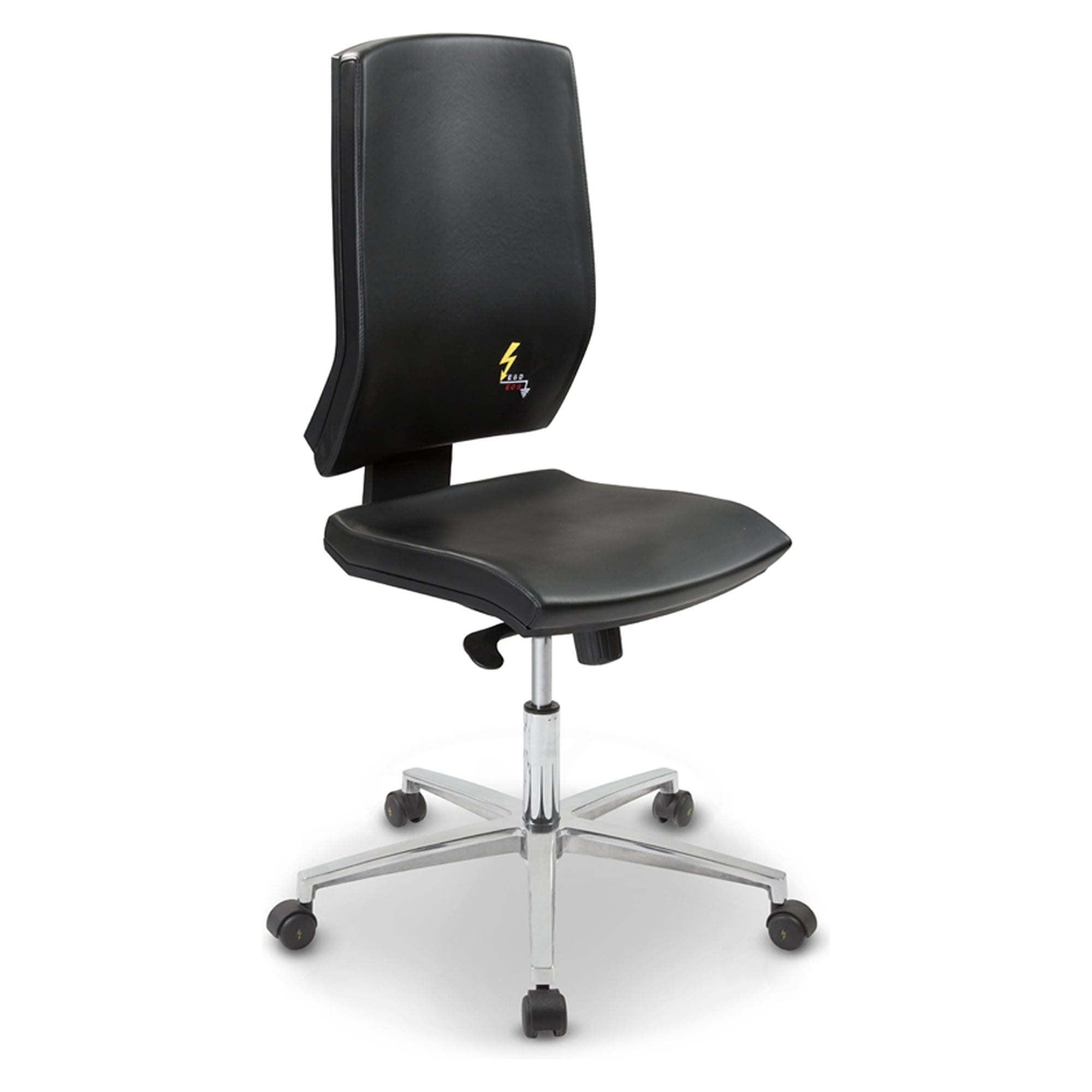 Chaise de travail ESD Ergonomy à roulettes, similicuir noir, dossier haut, hauteur d'assise 420-550 mm - Grendene GREF 261 EN