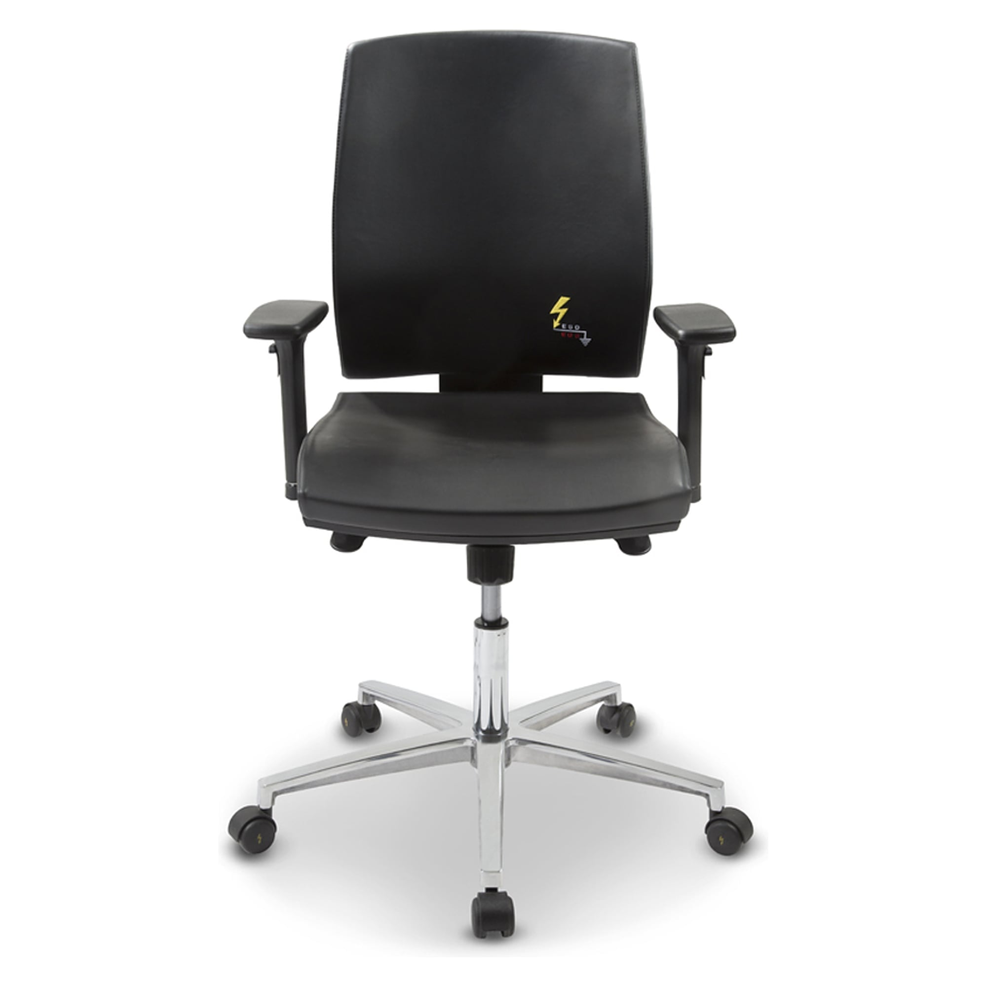 ESD-Arbeitsstuhl Ergonomy mit Rollen, Kunstleder schwarz, niedrige Rückenlehne, 3D-Armlehnen, Sitzhöhe 420-550 mm - Grendene GREF 262 EN