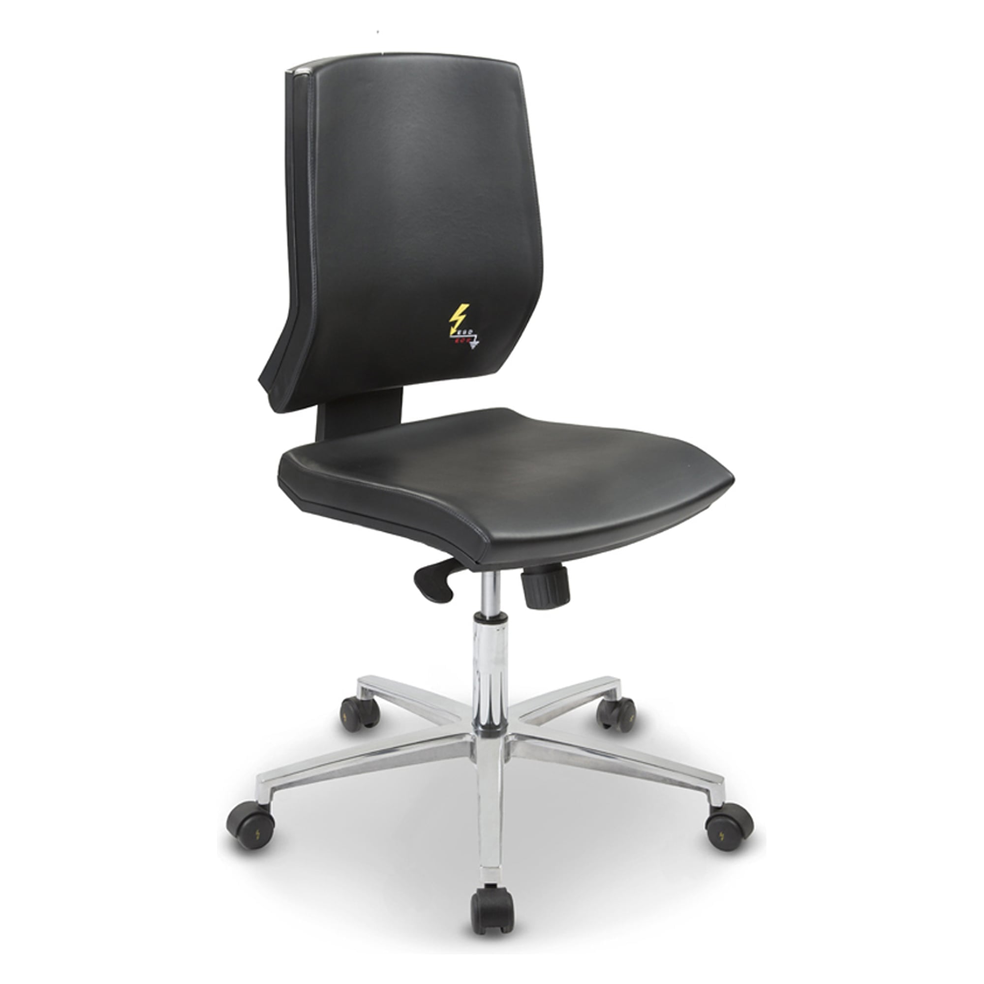 ESD work chair Ergonomy with castors, black artificial leather, low backrest, seat height 420-550 mm - Grendene GREF 263 EN