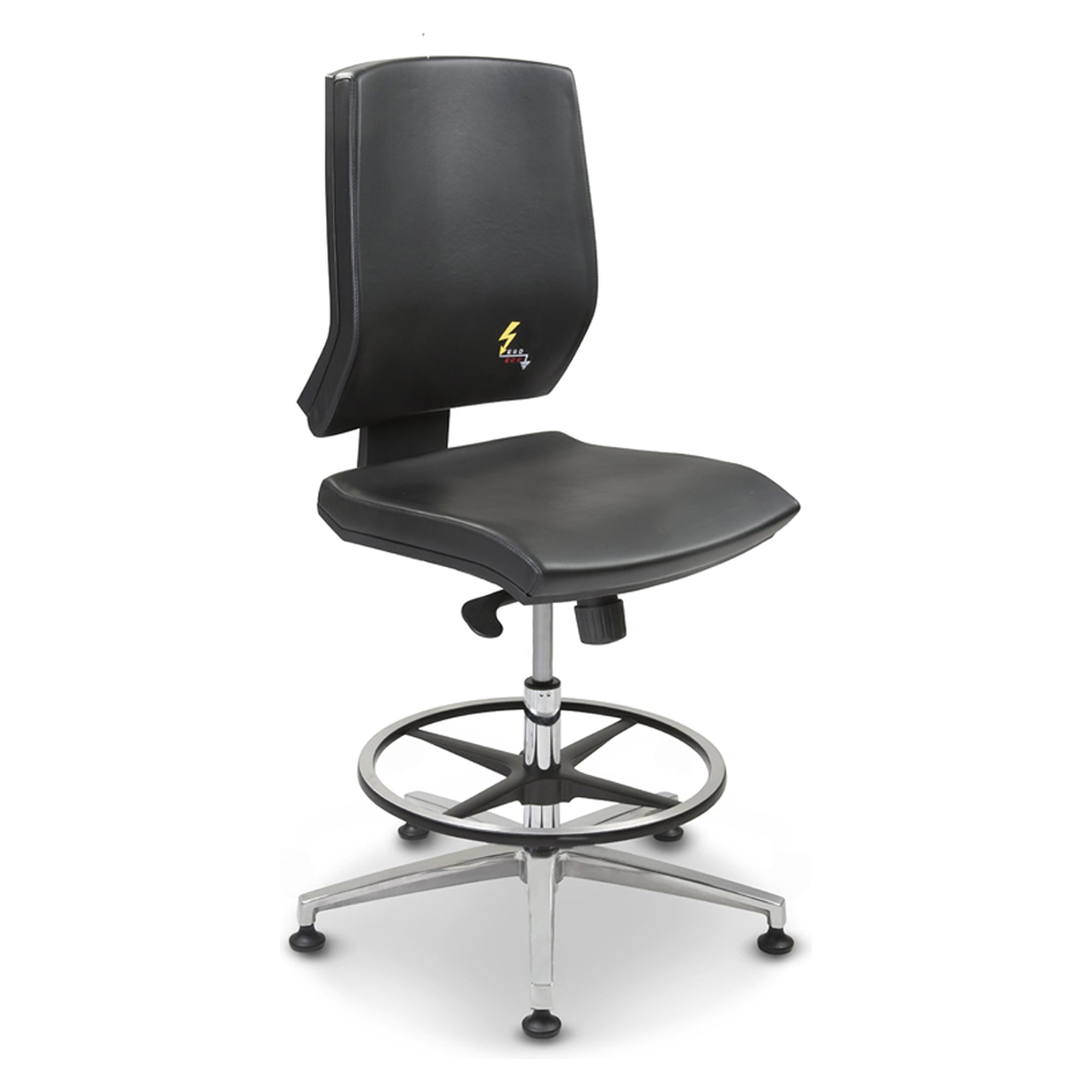Tabouret de travail ESD Ergonomy à roulettes, similicuir noir, dossier bas, hauteur d'assise 500-700 mm - Grendene GREF 264 EN