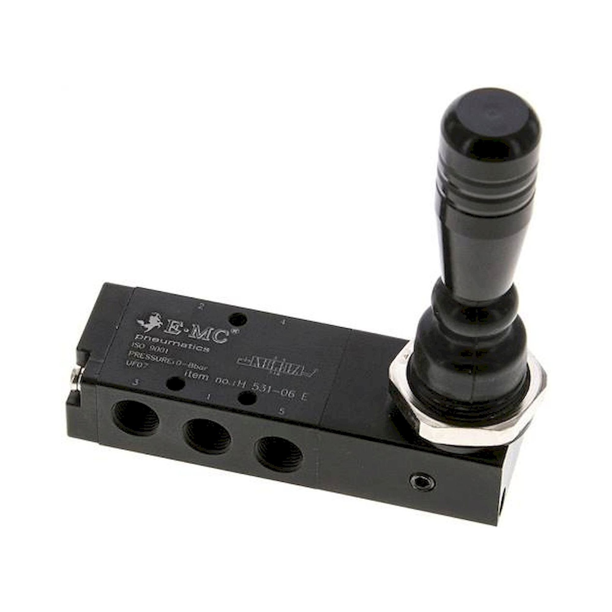 E.MC H 531-06 E. 5/3-Wege Handhebelventil, G 1/8", Mittelstellung entlüftet, Raste