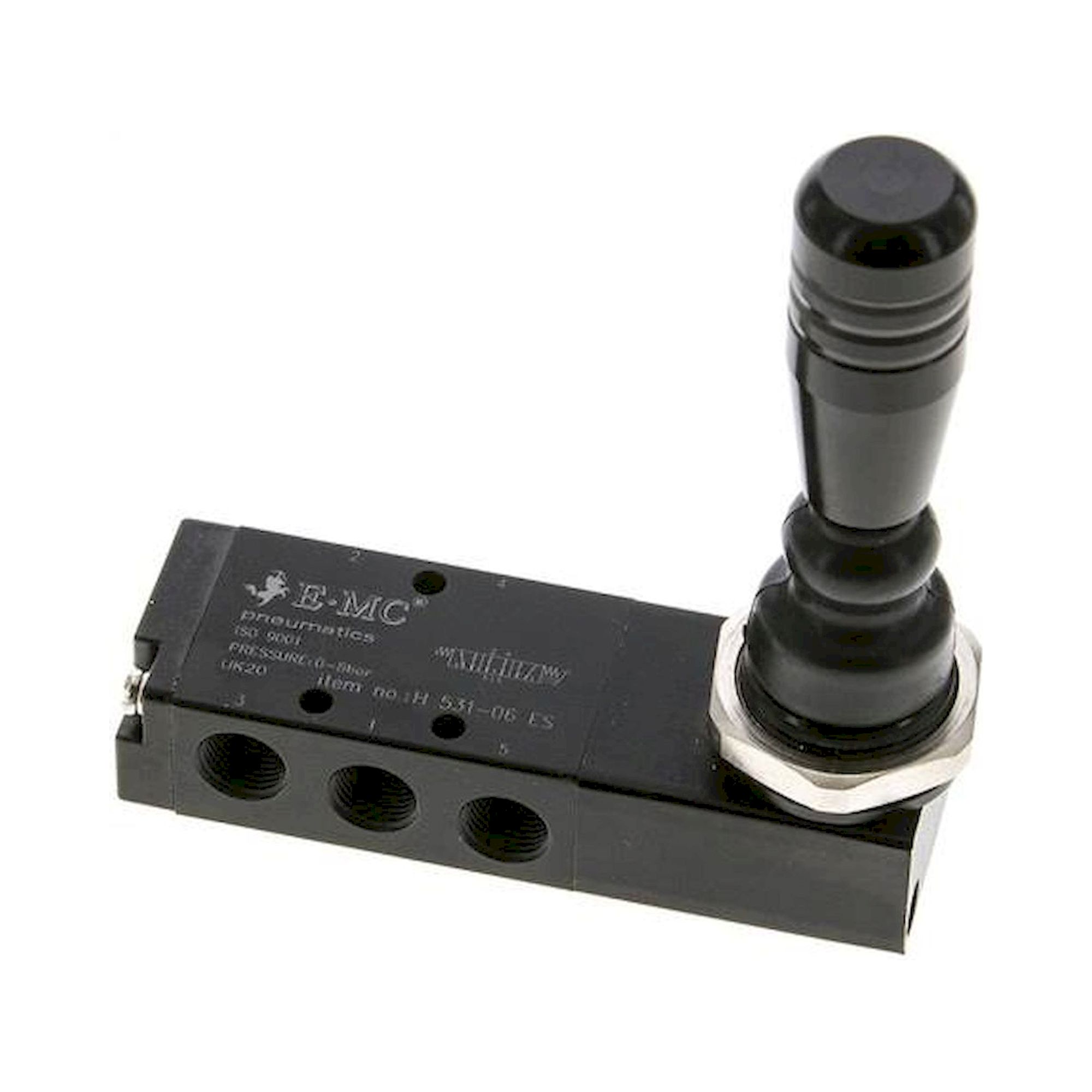 E.MC H 531-06 ES. 5/3-Wege Handhebelventil, G 1/8", Mittelstellung entlüftet, Federrückstellung