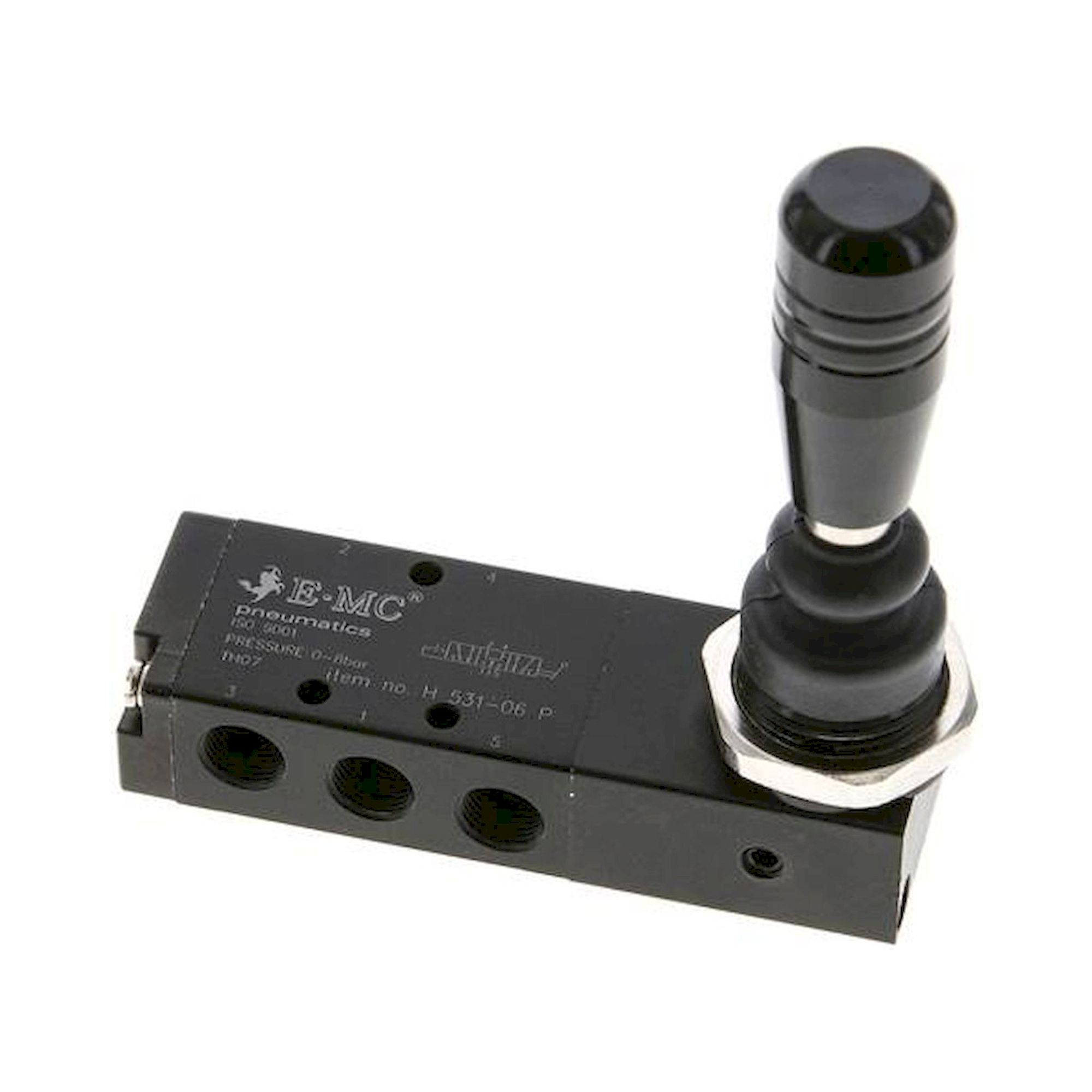 E.MC H 531-06 P. 5/3-Wege Handhebelventil, G 1/8", Mittelstellung belüftet, Raste