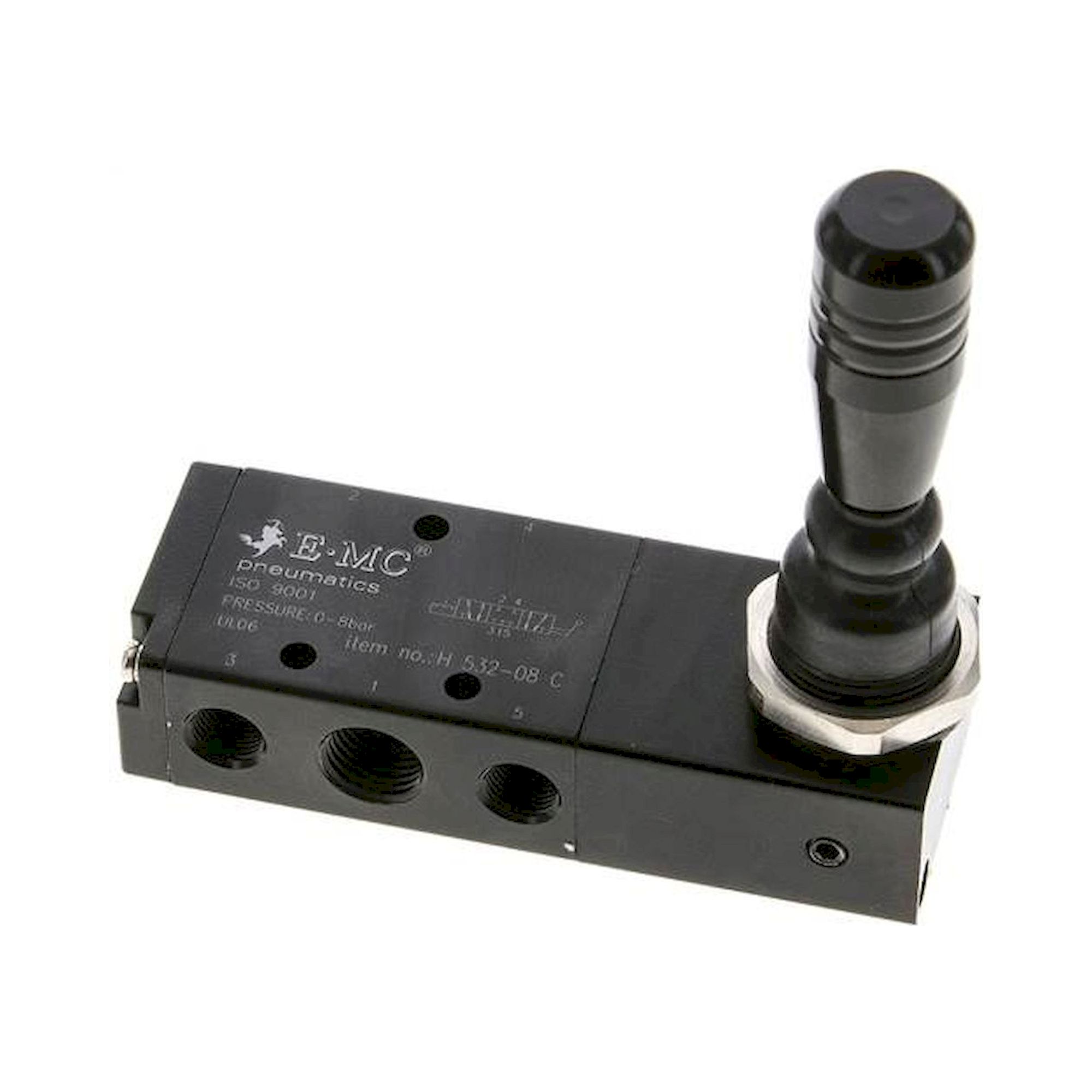 E.MC H 532-08 C. 5/3-Wege Handhebelventil, G 1/4", Mittelstellung geschlossen, Raste