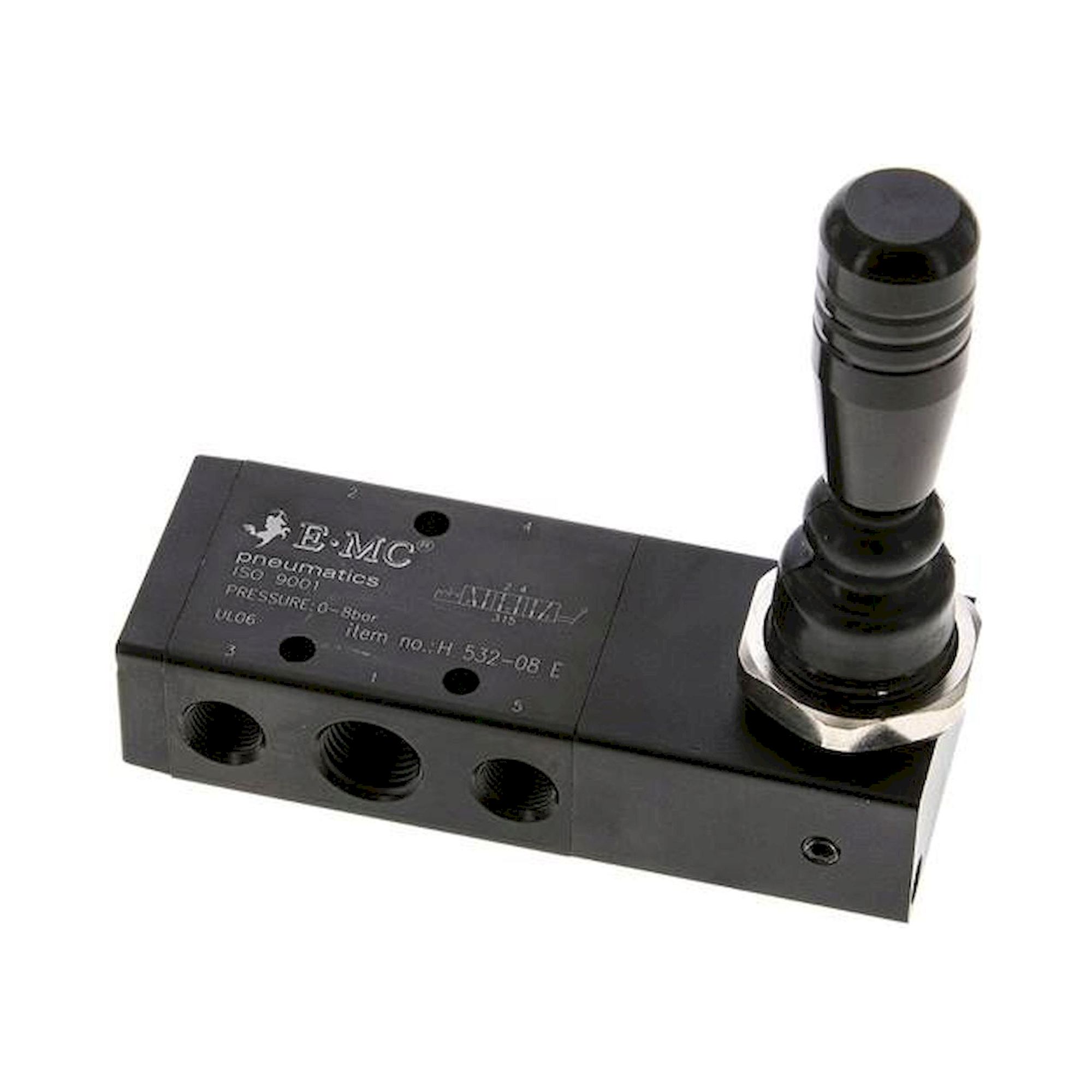 E.MC H 532-08 E. 5/3-Wege Handhebelventil, G 1/4", Mittelstellung entlüftet, Raste