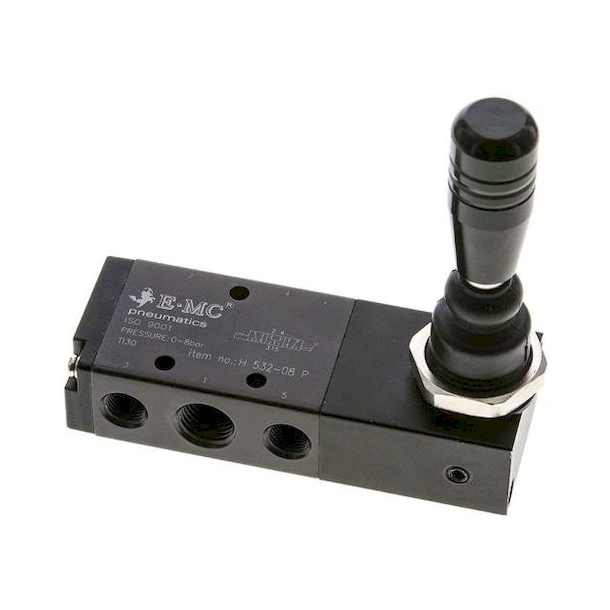 E.MC H 532-08 P. 5/3-Wege Handhebelventil, G 1/4", Mittelstellung belüftet, Raste