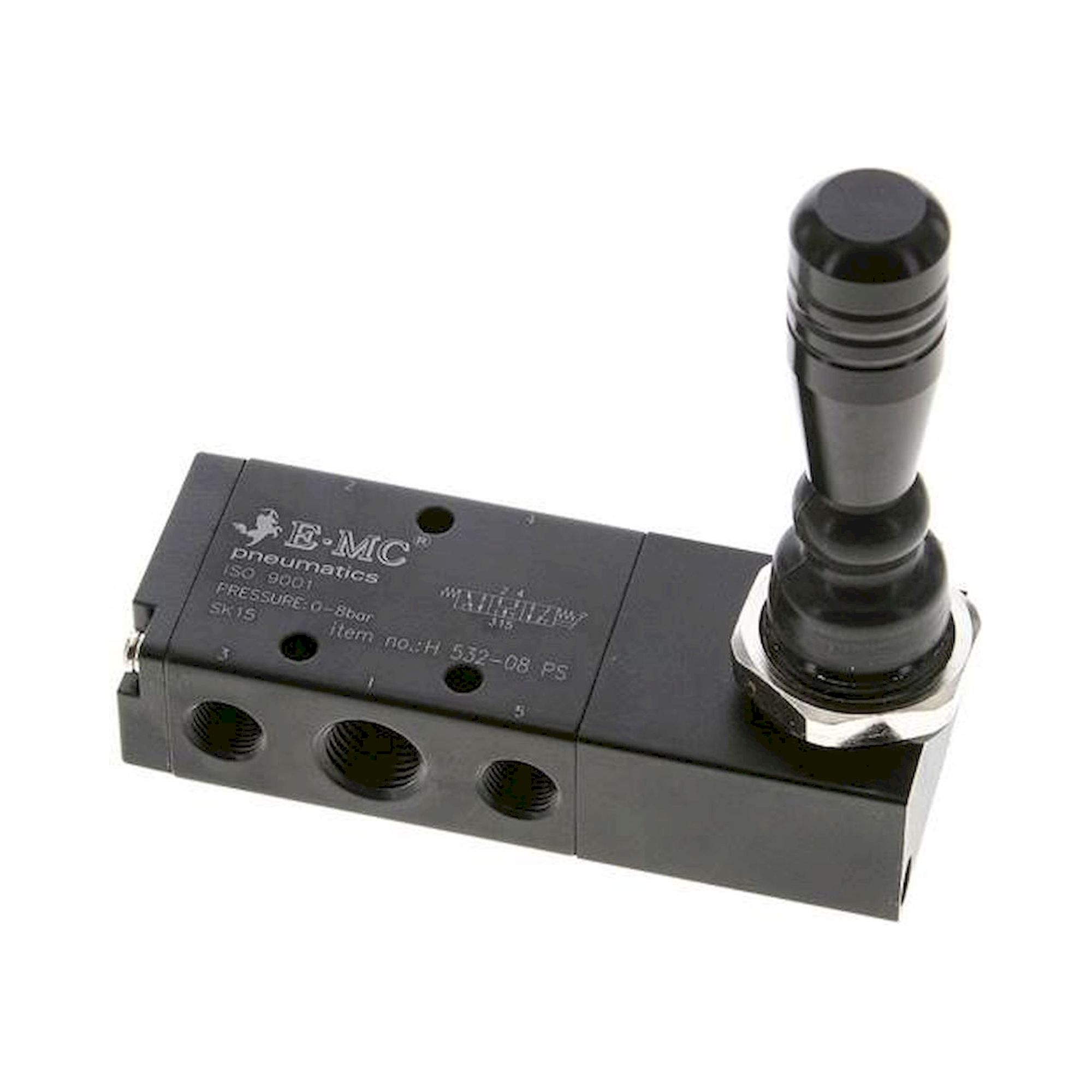 E.MC H 532-08 PS. 5/3-Wege Handhebelventil, G 1/4", Mittelstellung belüftet, Federrückstellung
