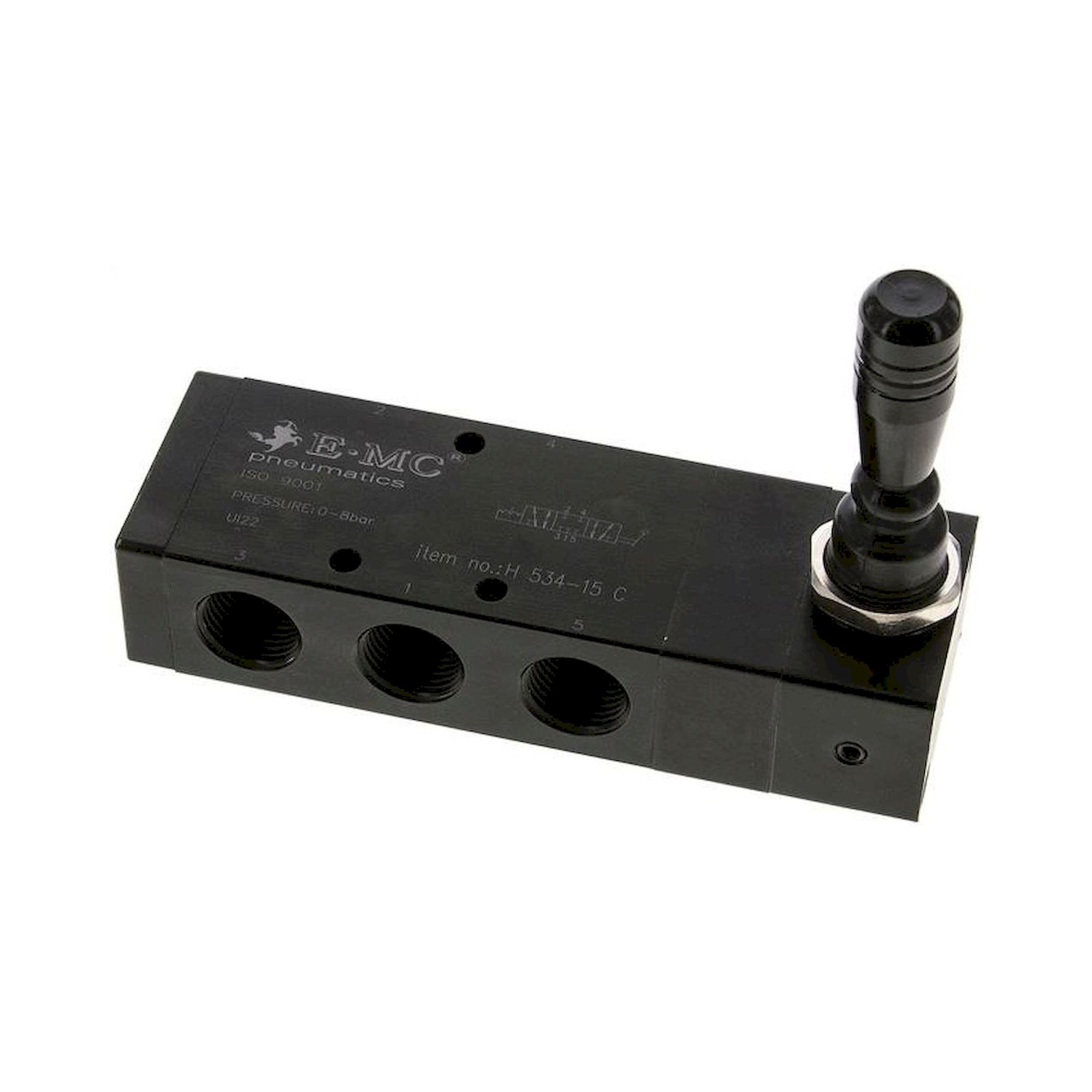 E.MC H 534-15 C. 5/3-Wege Handhebelventil, G 1/2", Mittelstellung geschlossen, Raste